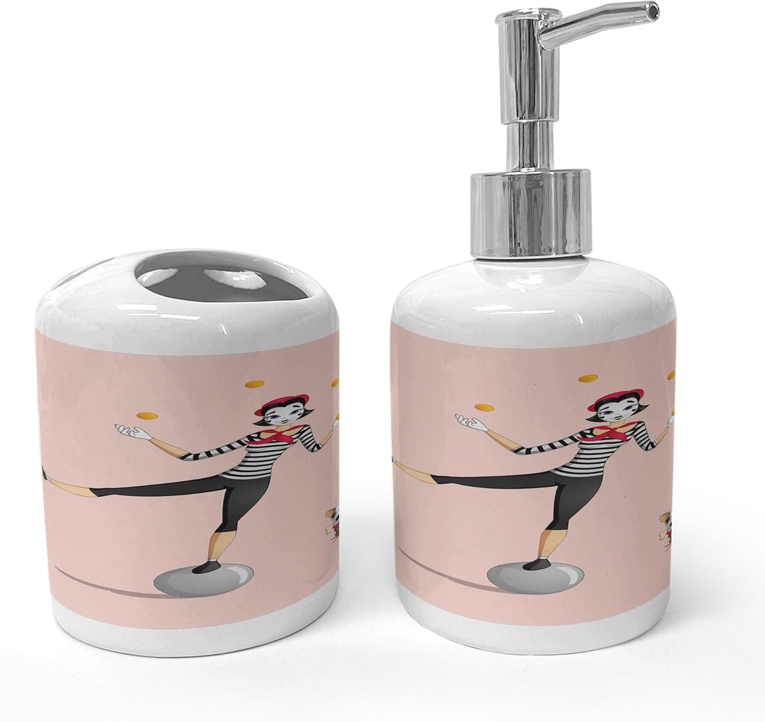 Ambesonne Cartoon Soap Toothbrush Holder Set Dark Grey Ceramic