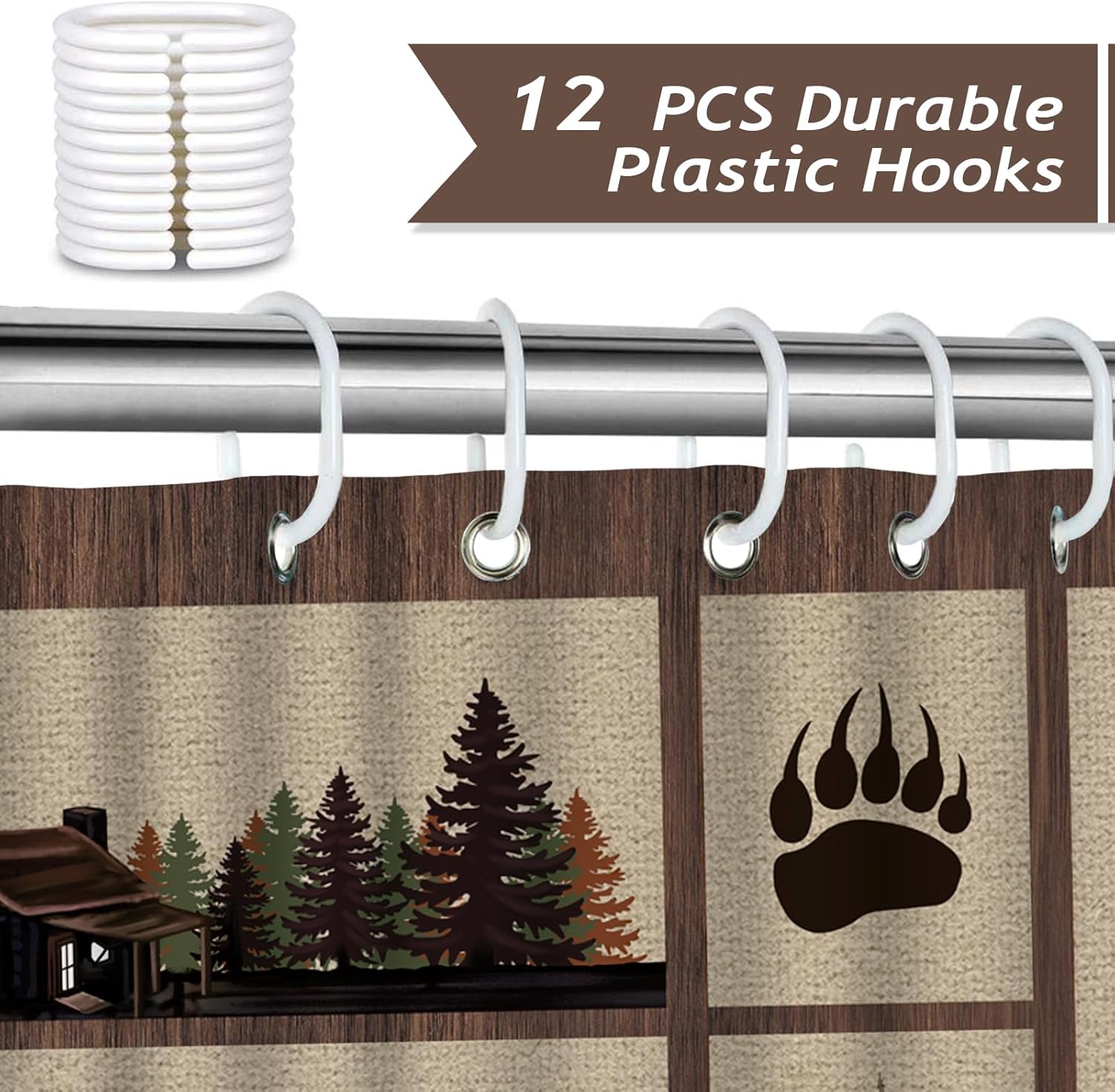 Bonhause Rustic Cabin Shower Curtain with Bear Deer Design 72x72 Inch