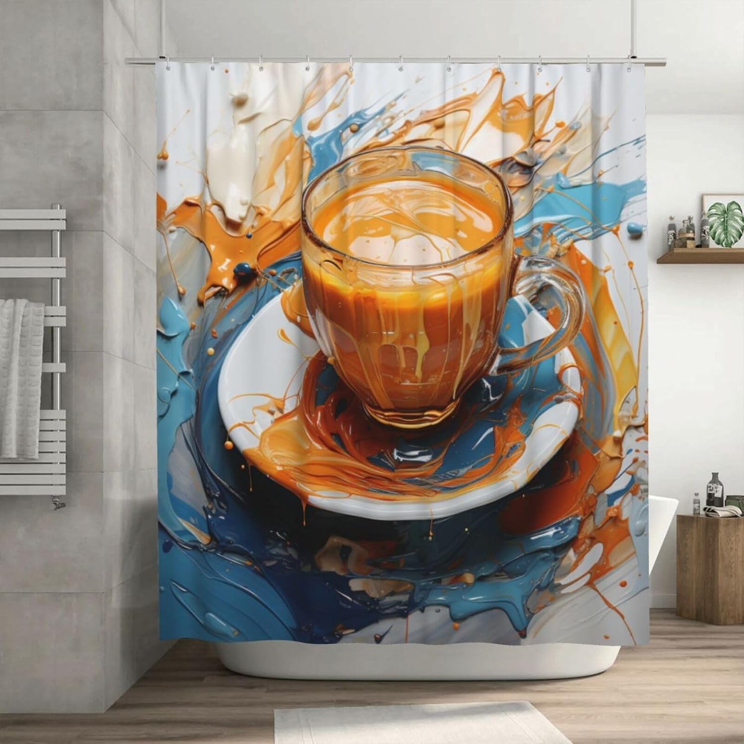 TIYAANDSY Coffee Cup Abstract Shower Curtain Set