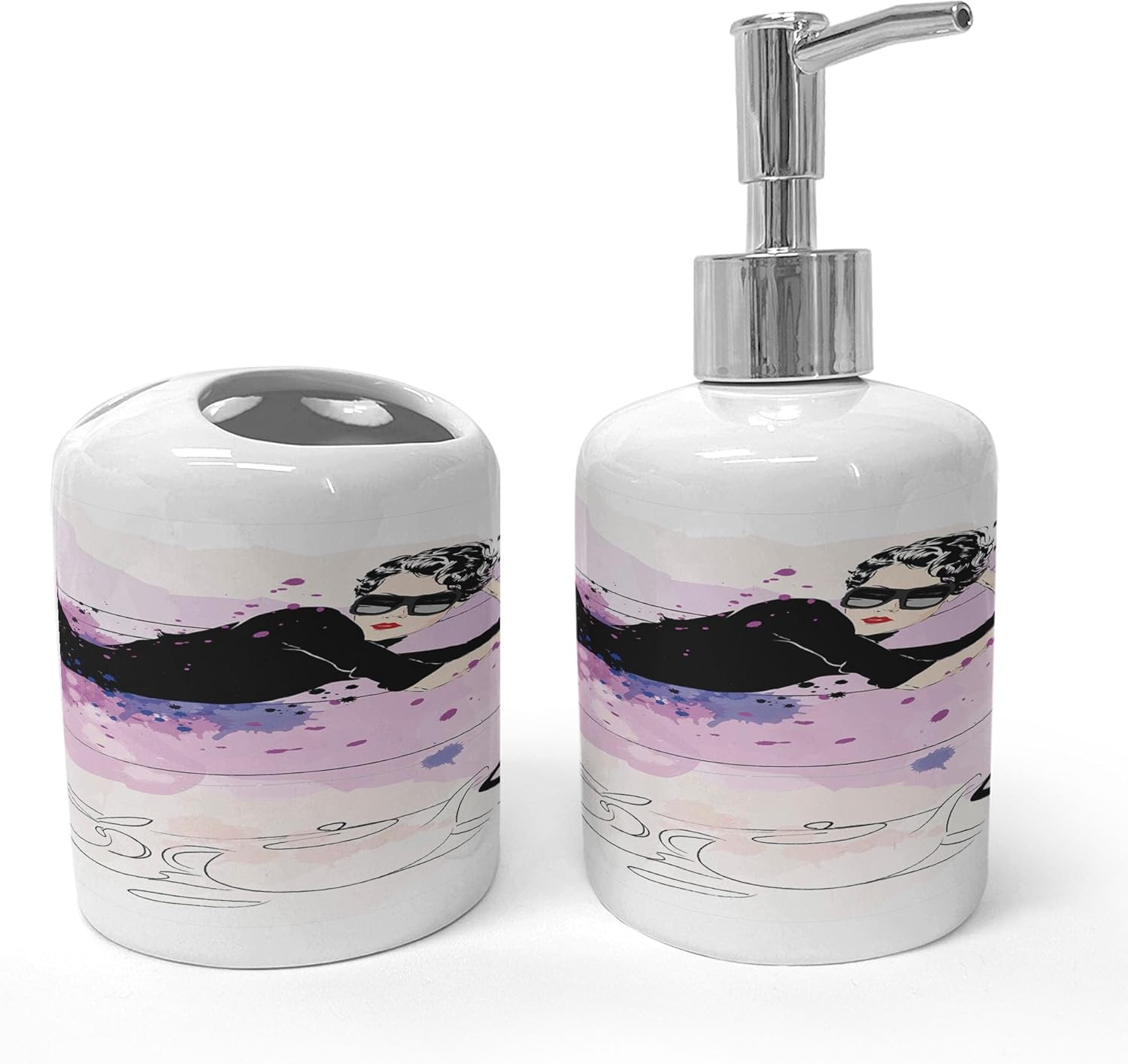 Ambesonne Kitten Soap Toothbrush Holder Set 2 Pcs Home Theme Black Lilac Lavender