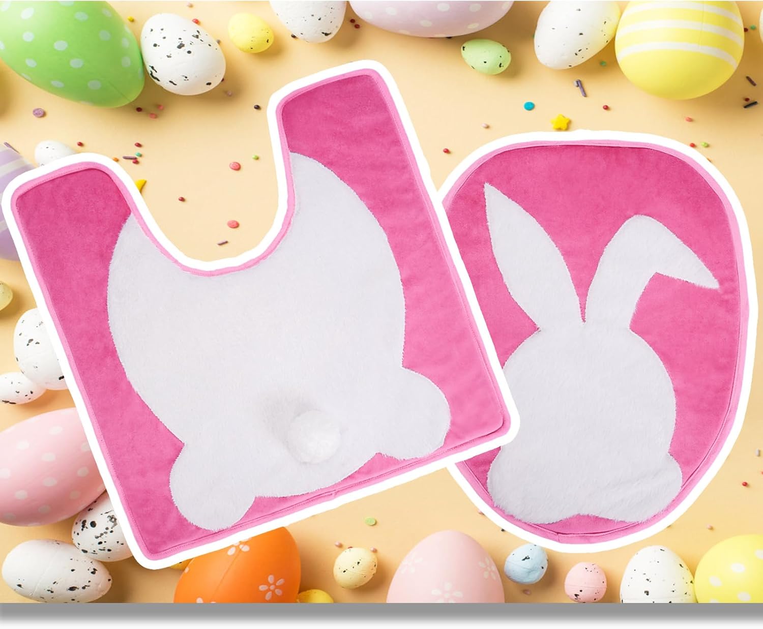 Easter Bunny Bathroom Set with Fluffy Rabbit Tail and Bath Mat