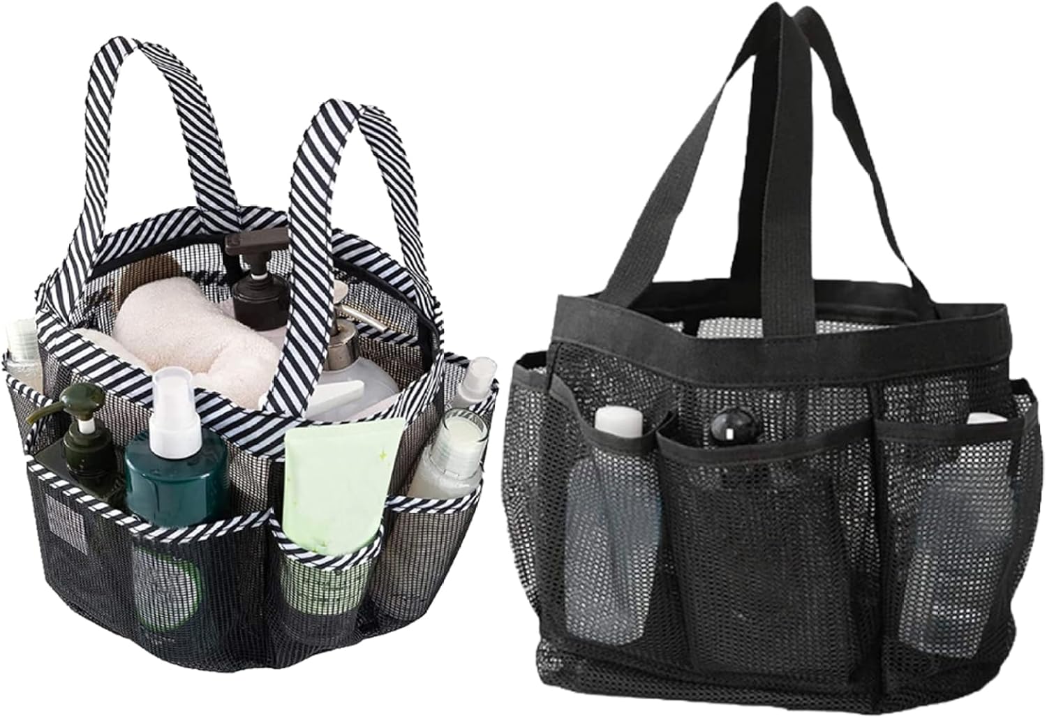 Mesh Shower Caddy with 8 Pockets Portable Black White