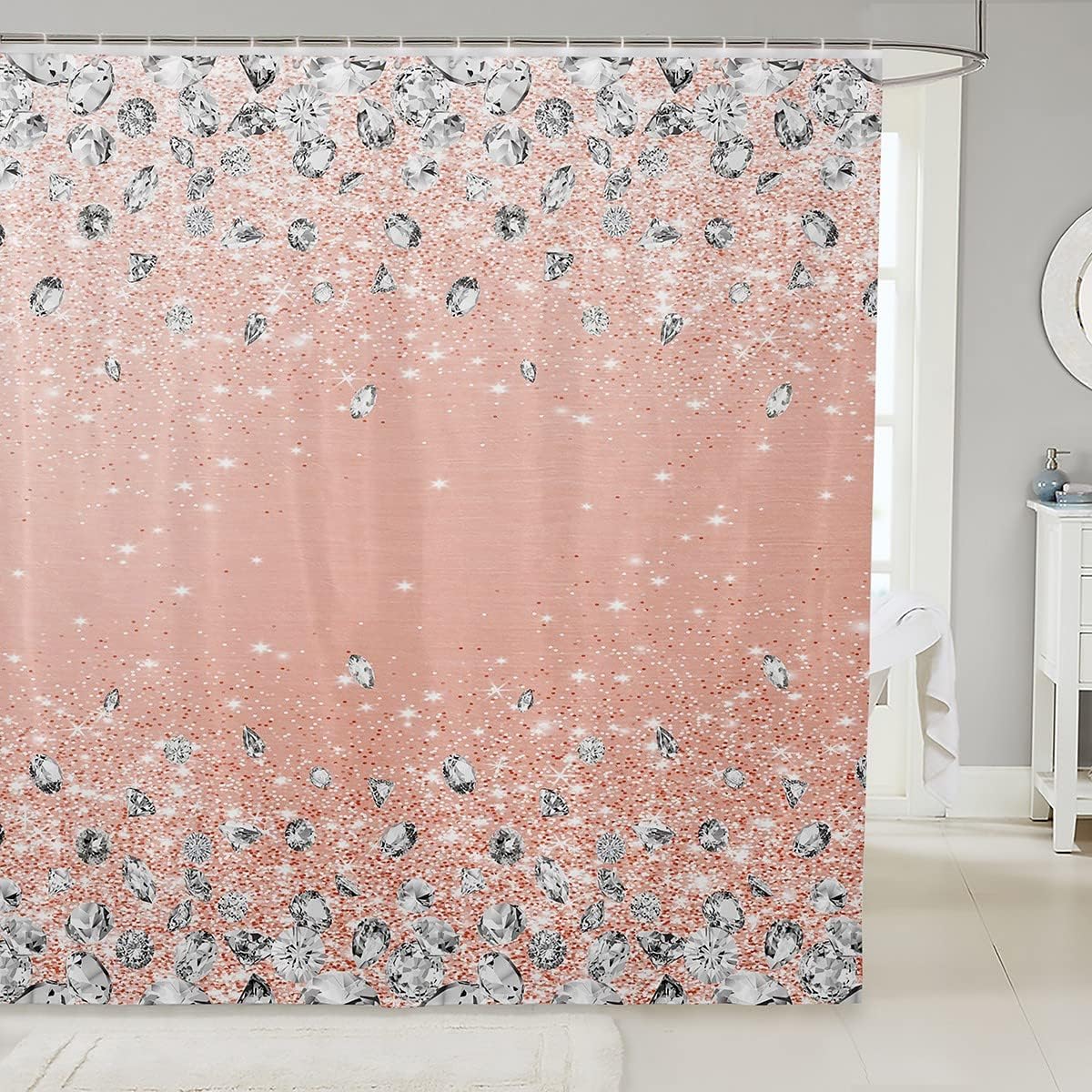 Feelyou Glitter-Free Diamond Shower Curtain - Pink 72x84