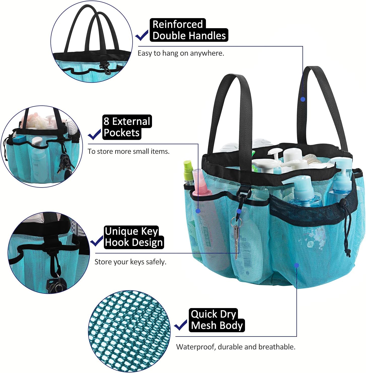 Moyad Large Mesh Shower Caddy Basket with Handle Blue