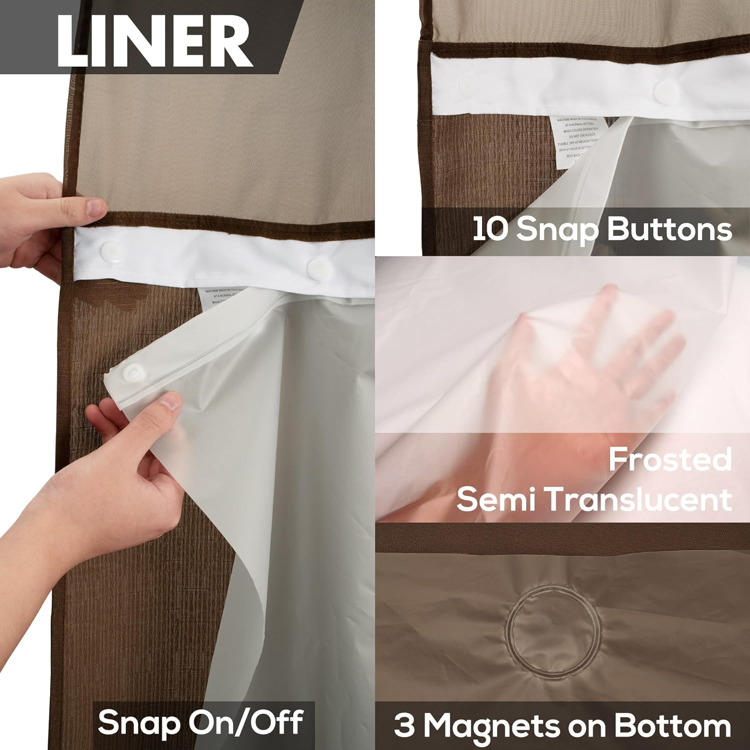 River Dream No Hook Shower Curtain Set - Chocolate Brown 71x74