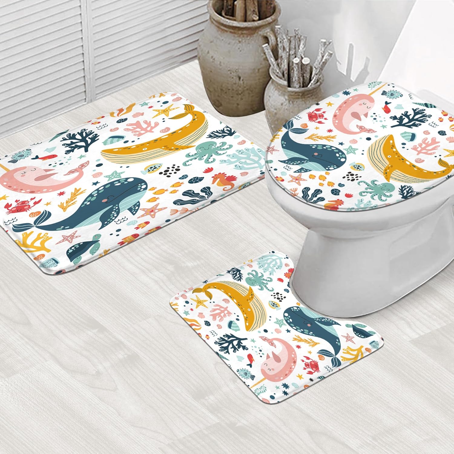 LGhtyro 4PCS Kids Whale Underwater Fish Bathroom Accessory Set