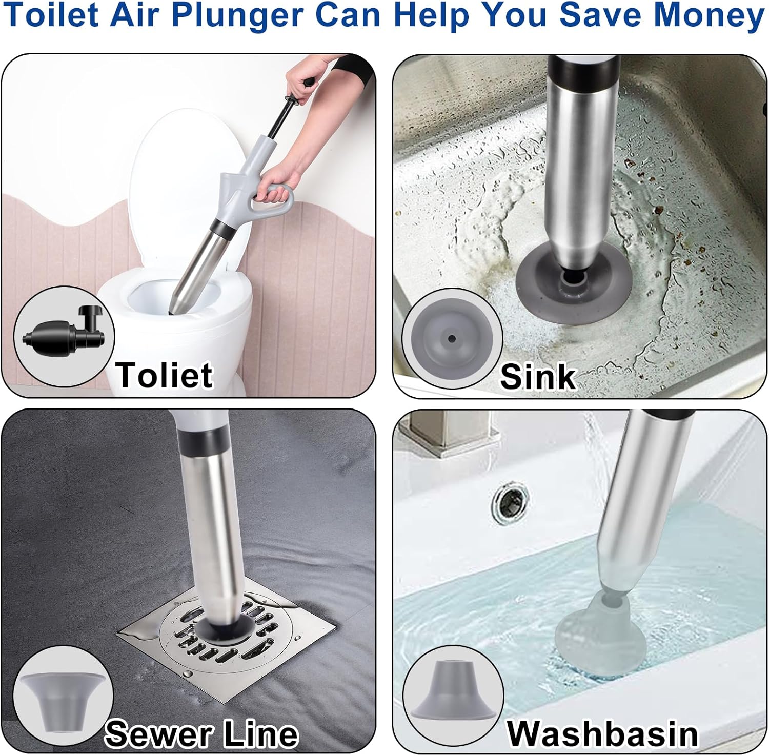 CAPHONT Toilet Plunger Blaster with Visual Barometer