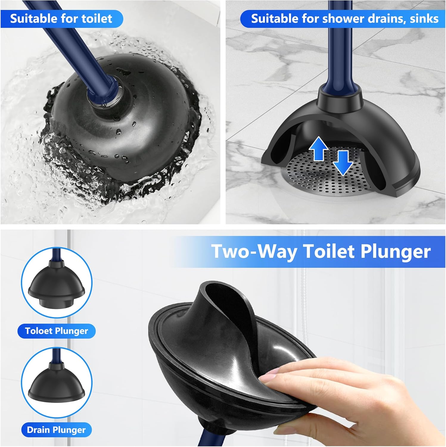 Heavy Duty Toilet Plunger with Holder - 195 Inch