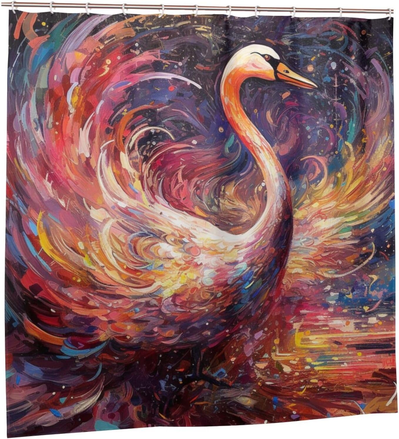 Red Swan Abstract Waterproof Shower Curtain Set with 12 Hooks