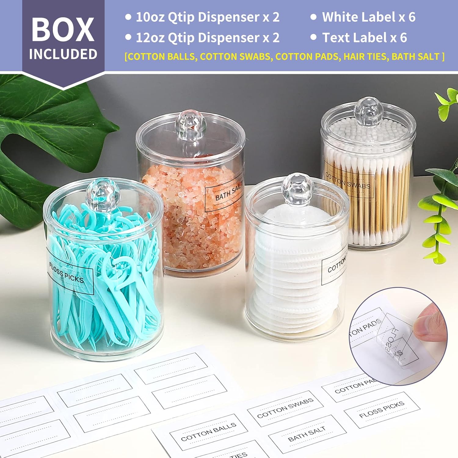 MEFAN Qtip Holder Dispenser 4 Pack Clear Plastic Jars