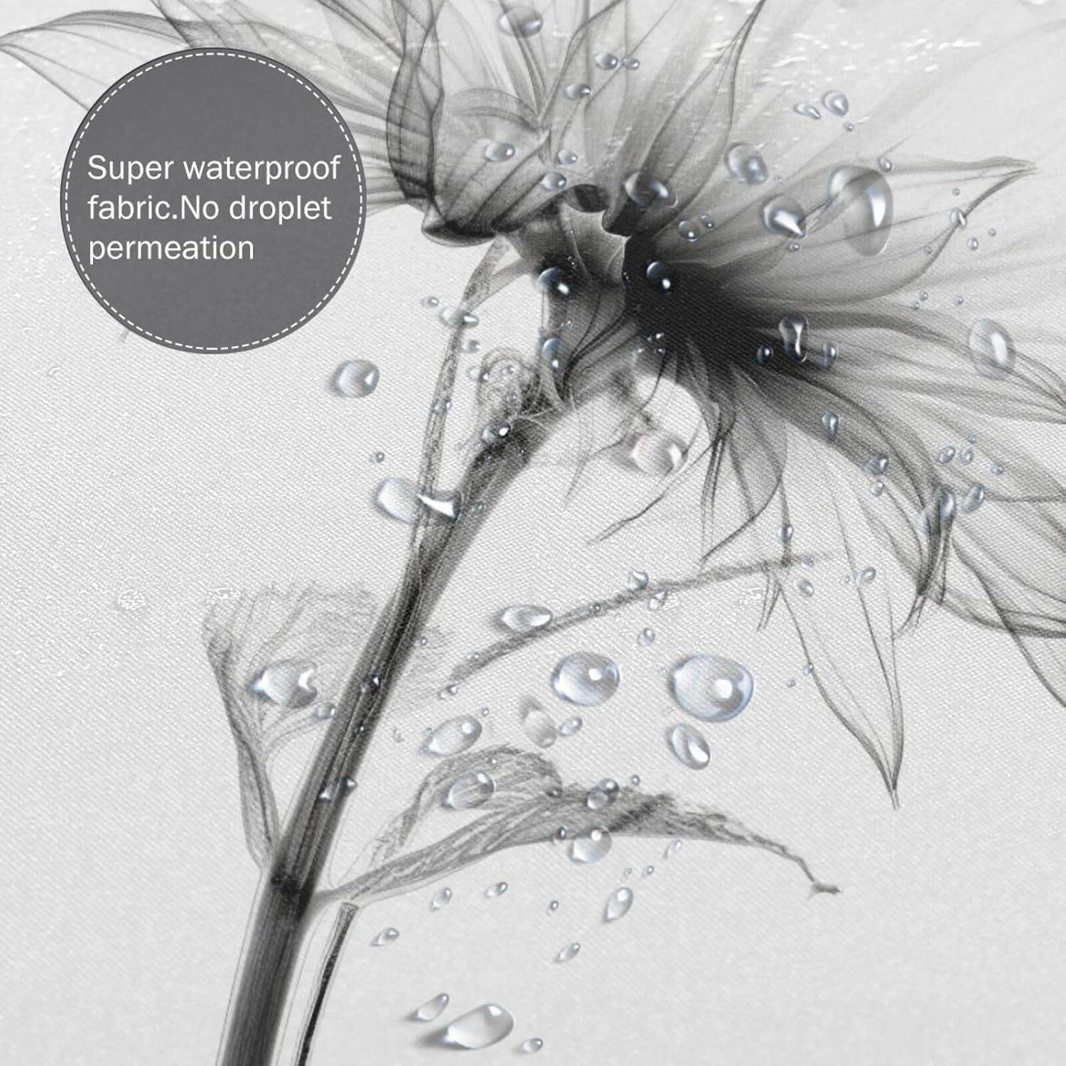 Abstract Flower Shower Curtain Set Black and White Boho Pattern 72x72in