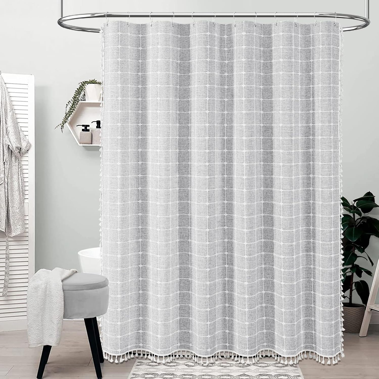 BTTN Boho Farmhouse Shower Curtain Set Gray 72x78 Inches