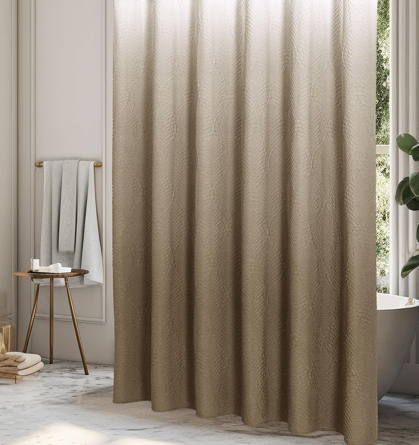 Gibelle Ombre Brown Shower Curtain Set with Hooks 72x72