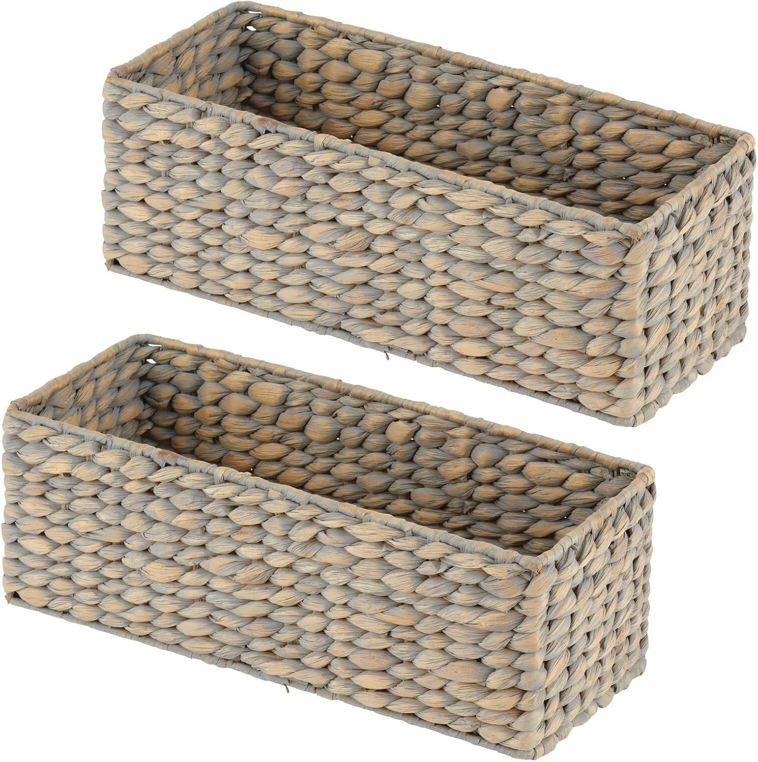 mDesign Woven Hyacinth Toilet Paper Holder - 2 Pack Gray