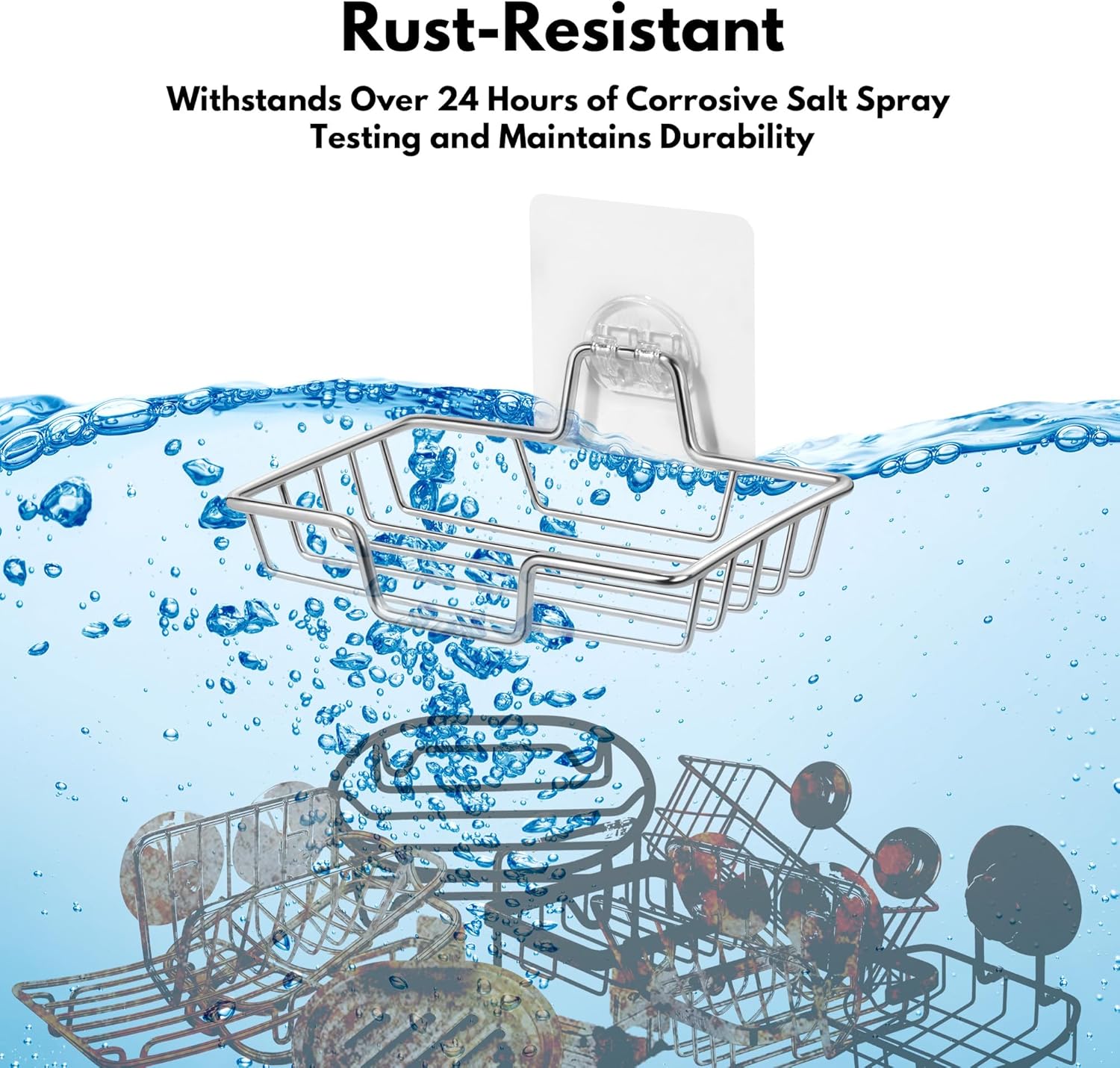 Rainspire Soap Dish Holder No Drilling 304 Stainless Steel Wall-Mounted Square Silver
