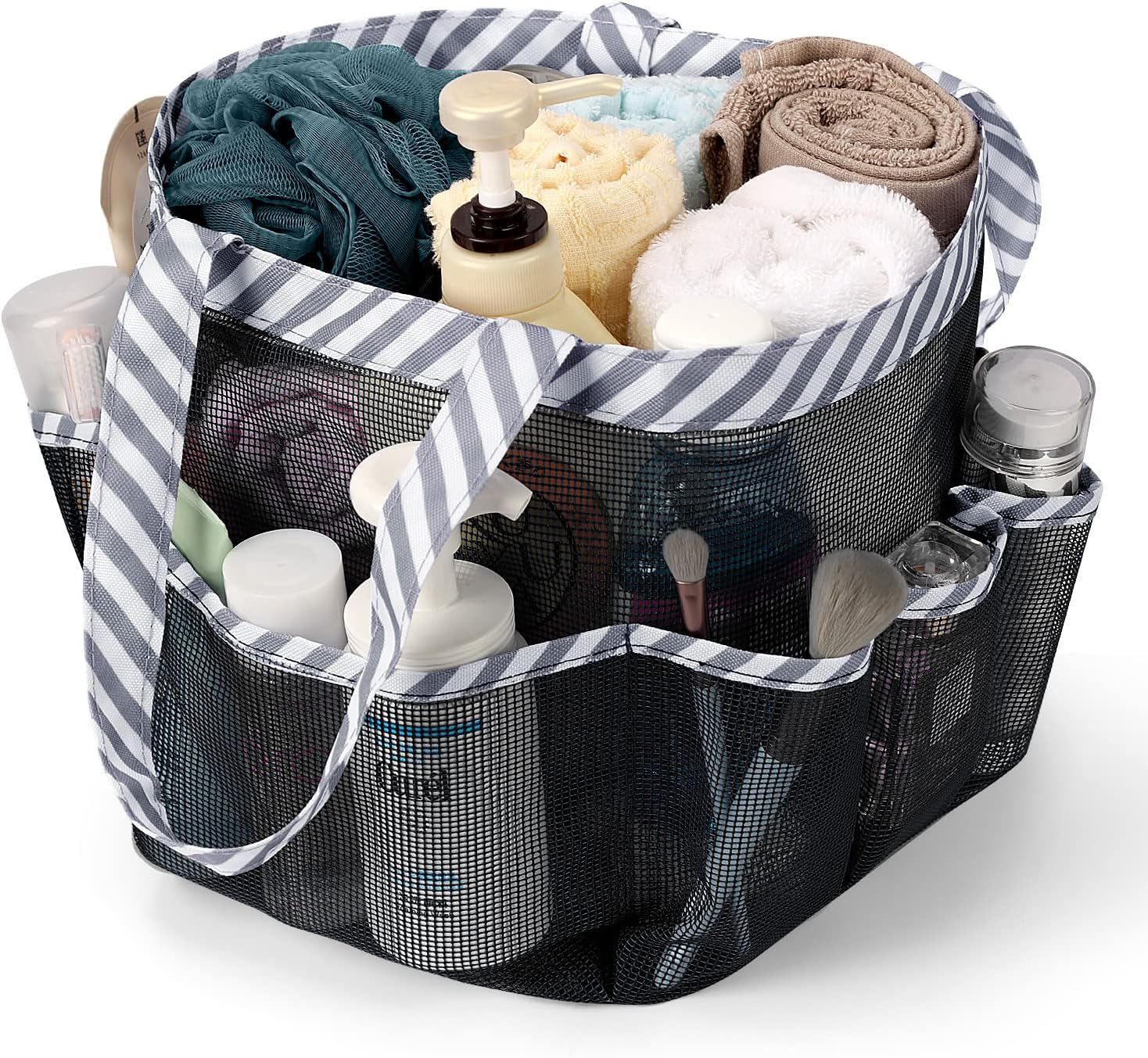 Ndeno Mesh Shower Caddy 8 Pockets Gray Strips