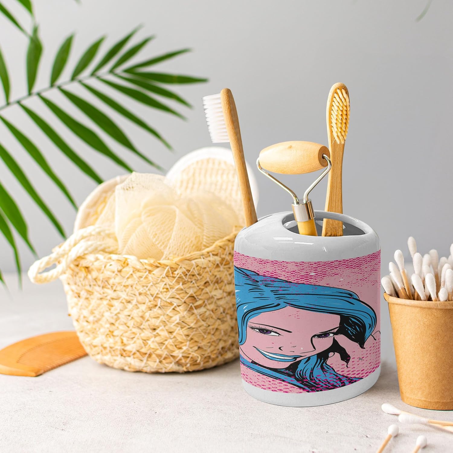 Ambesonne Aloha Soap Dispenser Toothbrush Holder Set