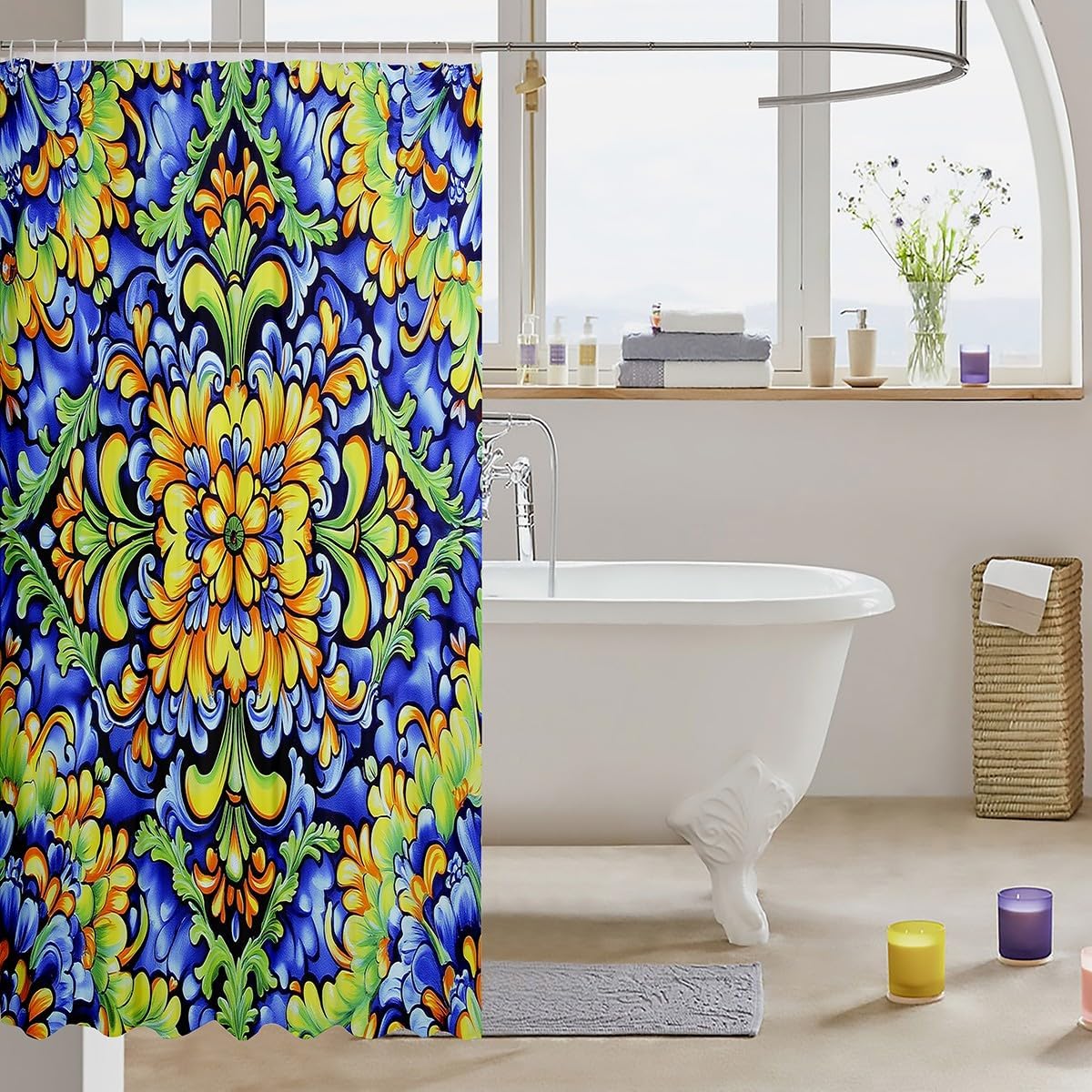 Erosebridal Paisley Shower Curtain Set 72x72 Yellow Blue Floral 1