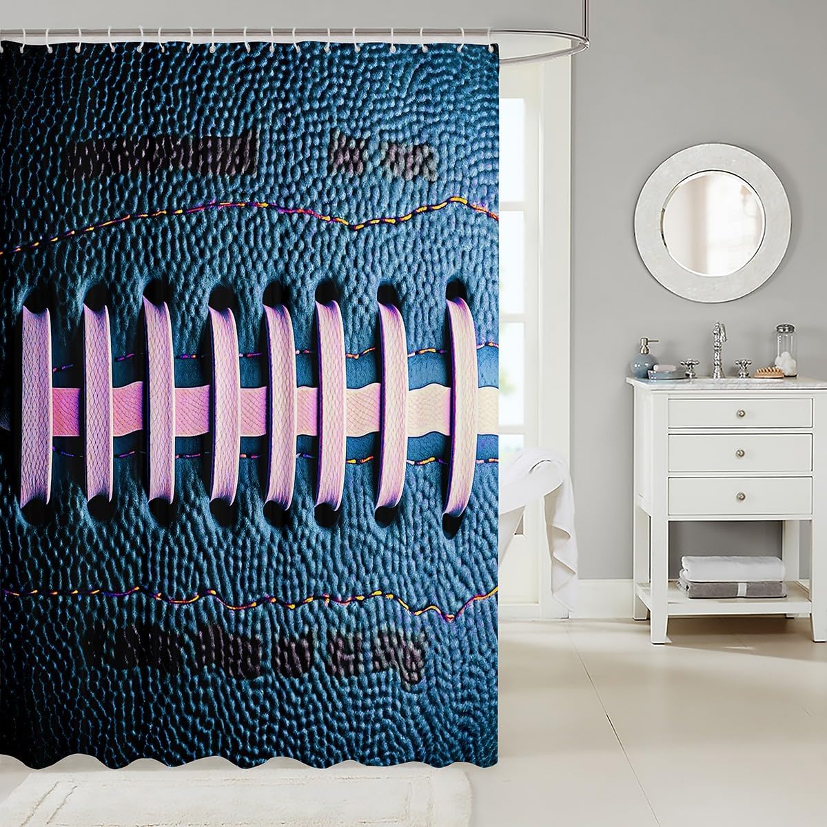 Blue Sports Theme 72x78 Waterproof Shower Curtain Set