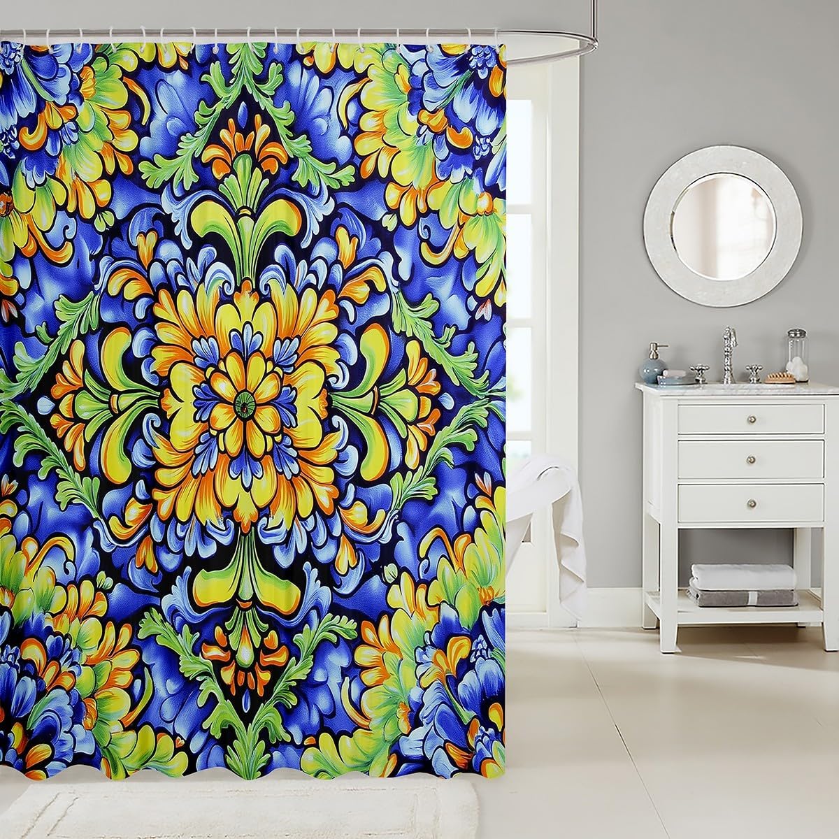 Erosebridal Paisley Shower Curtain Set 72x72 Yellow Blue Floral 1