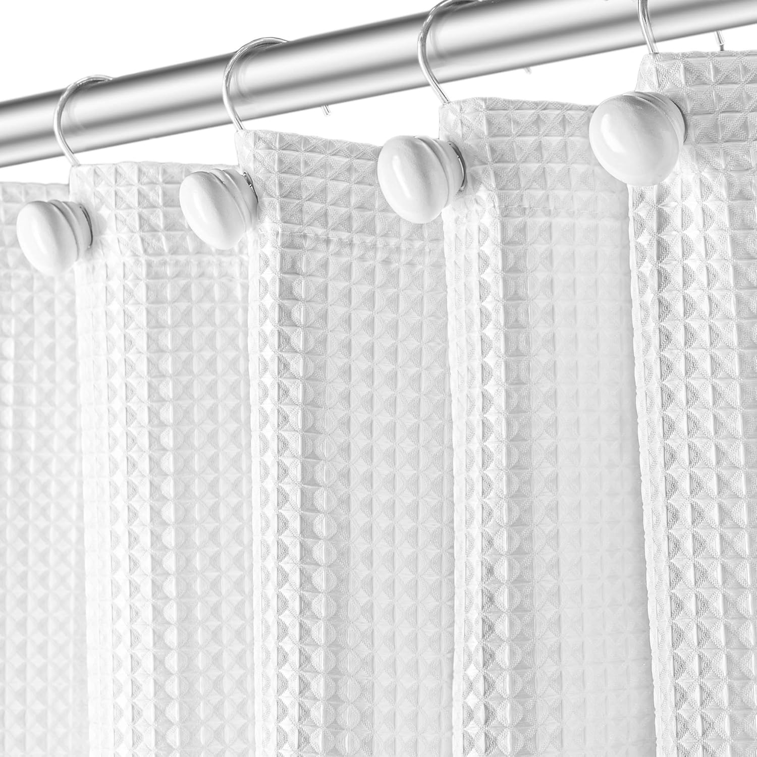 Waffle Fabric White Shower Curtain with Liner Set