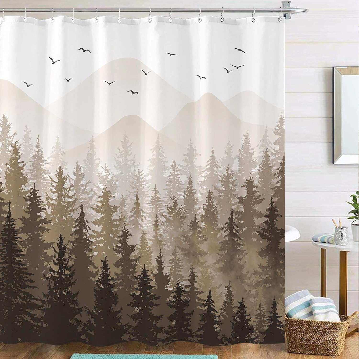 Aipon Brown Misty Forest Shower Curtain Set