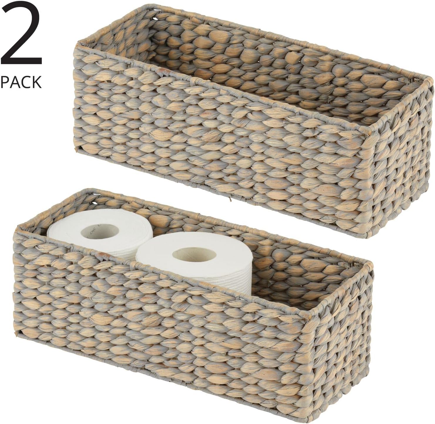 mDesign Woven Hyacinth Toilet Paper Holder - 2 Pack Gray