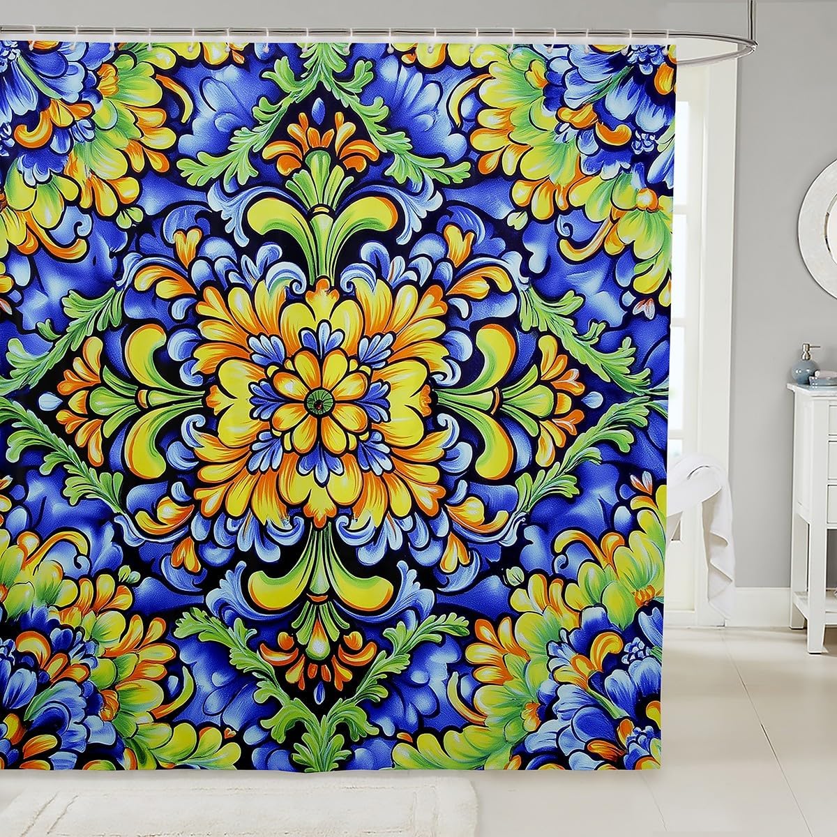 Erosebridal Paisley Shower Curtain Set 72x72 Yellow Blue Floral 1