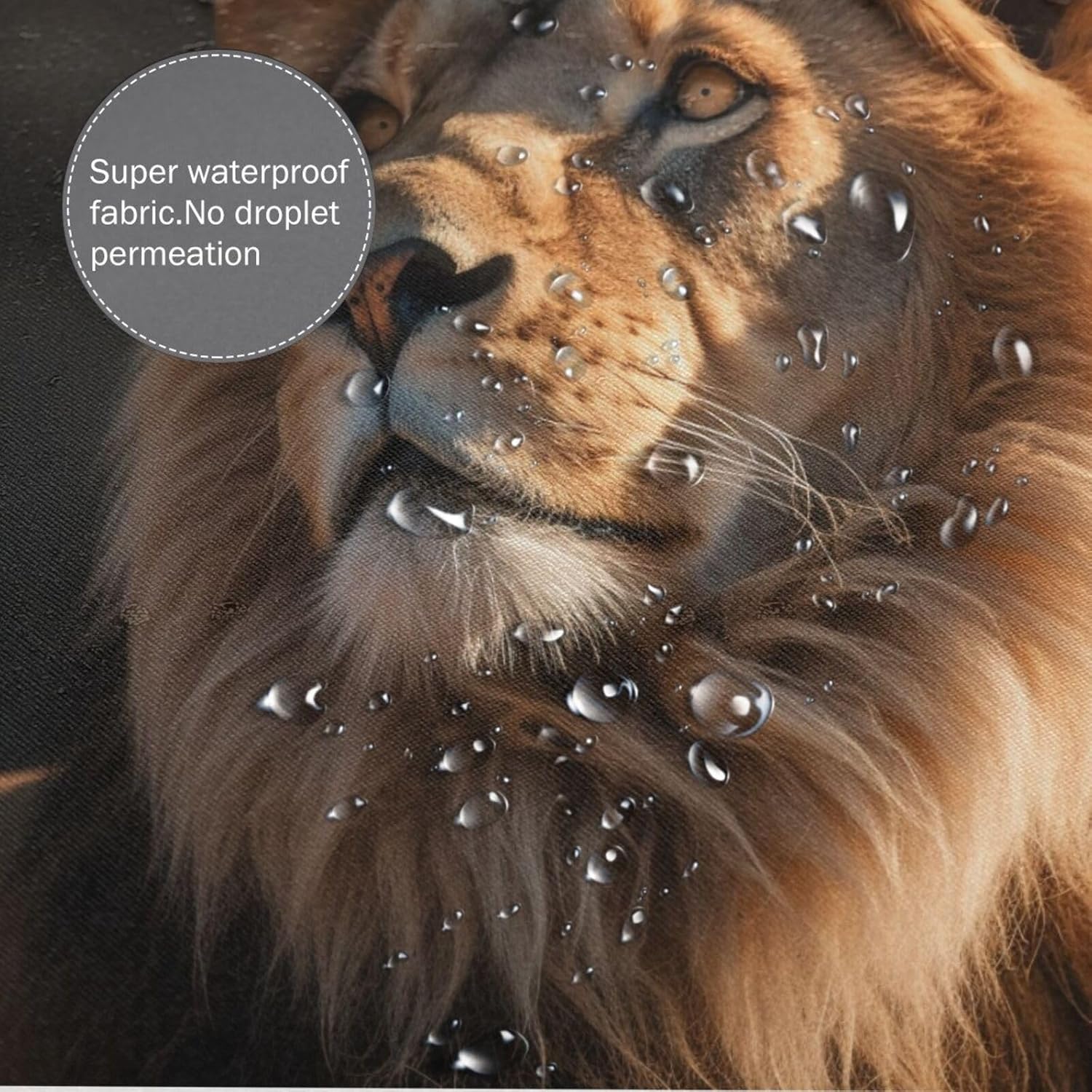 Brown Lion Waterproof Shower Curtain Set with 12 Hooks 72x72in