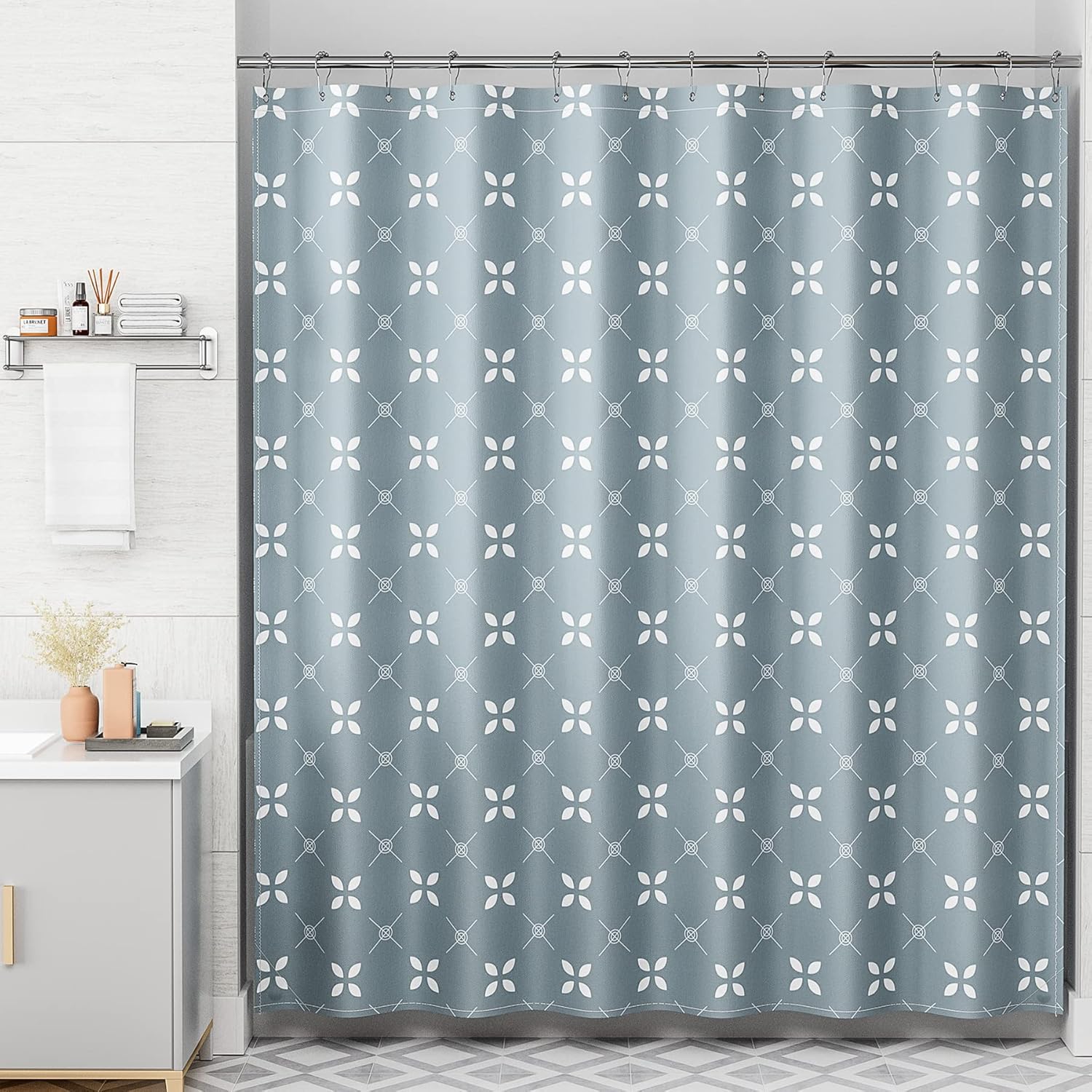 AmazerBath Blue Floral Shower Curtain Set
