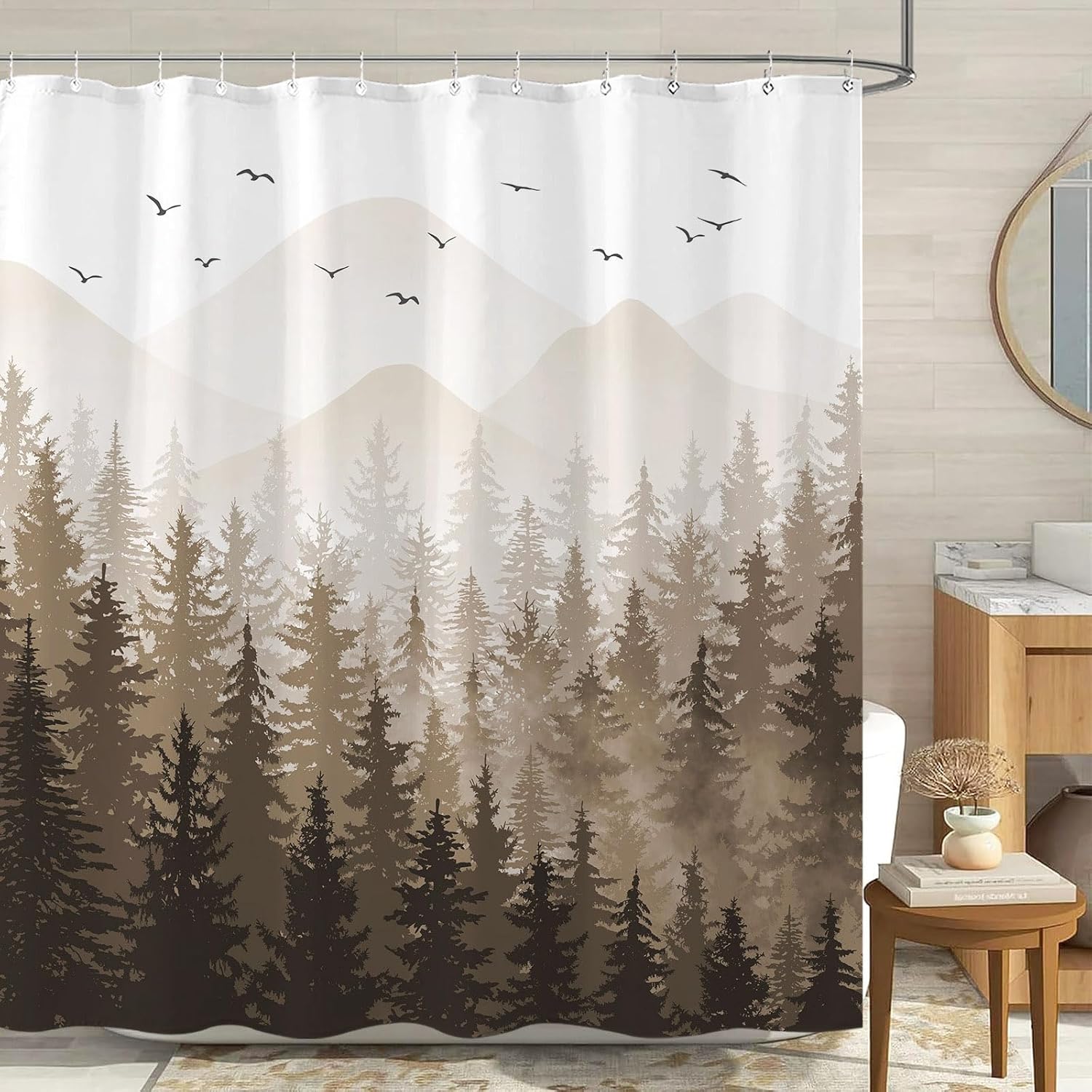 Aipon Brown Misty Forest Shower Curtain Set