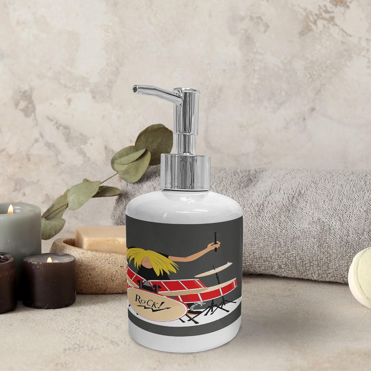 Ambesonne Drums Soap Dispenser and Toothbrush Holder Set