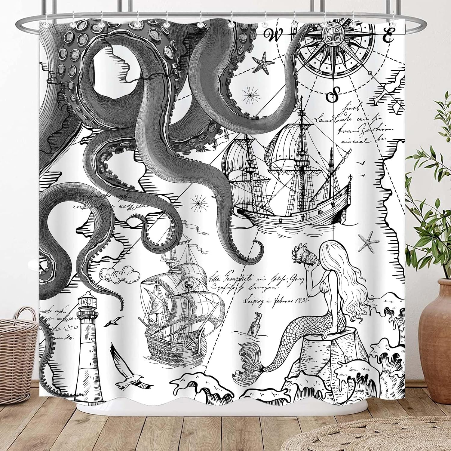 Fungarth Nautical Octopus Shower Curtain Set