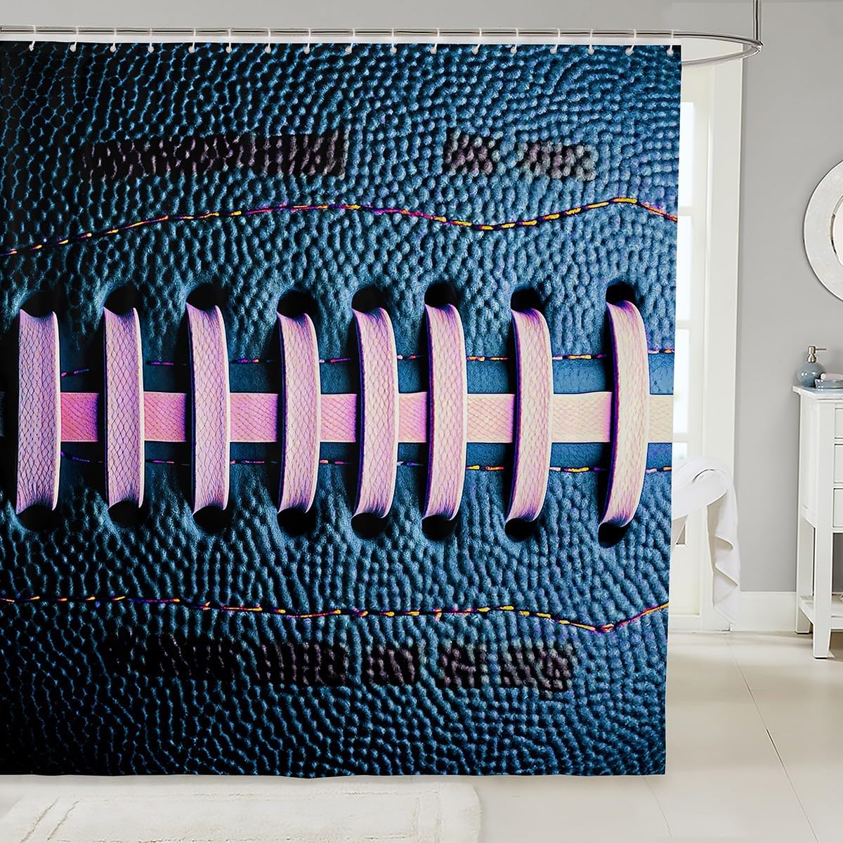 Blue Sports Theme 72x78 Waterproof Shower Curtain Set