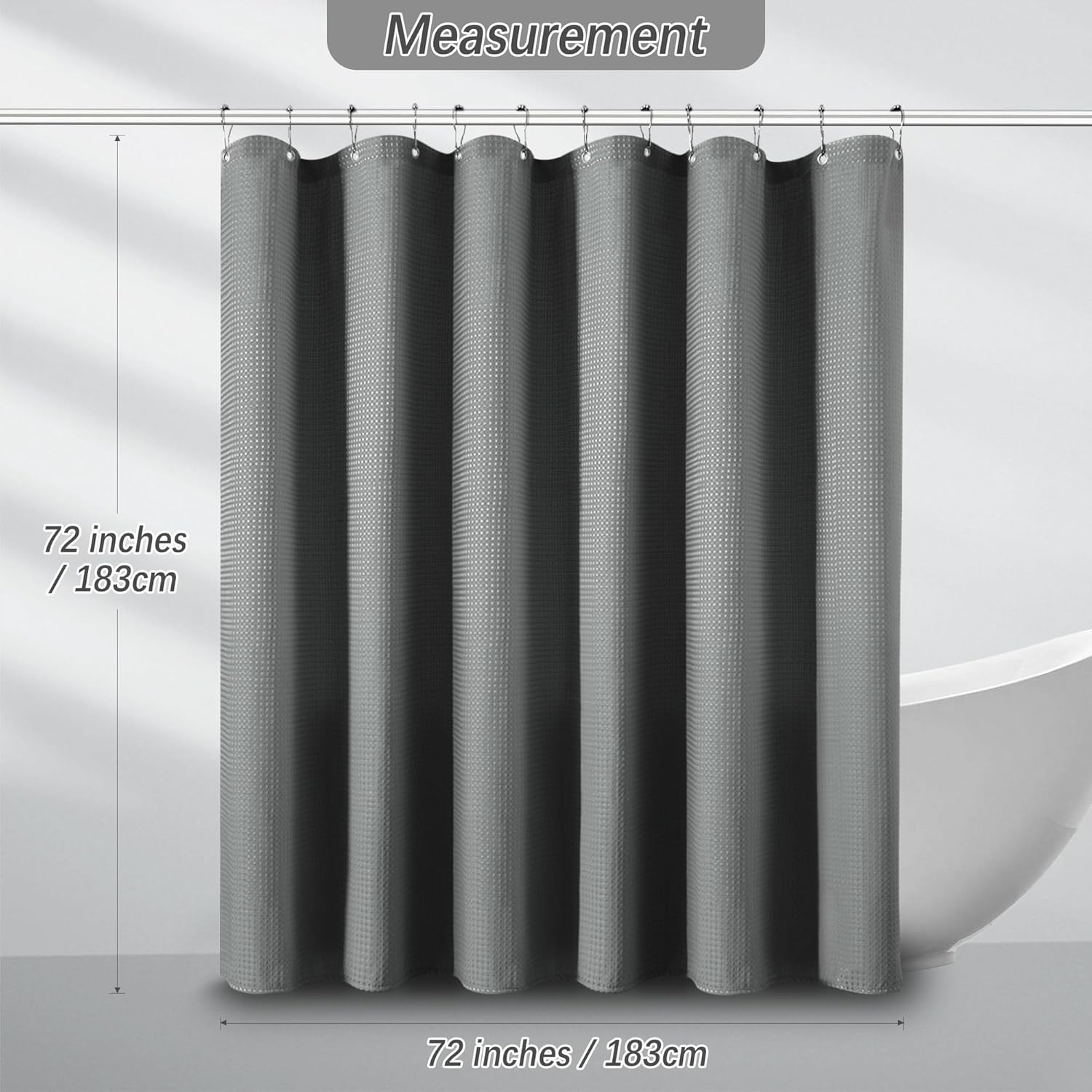 Grey Waffle Weave Shower Curtain Set with 12 Hooks