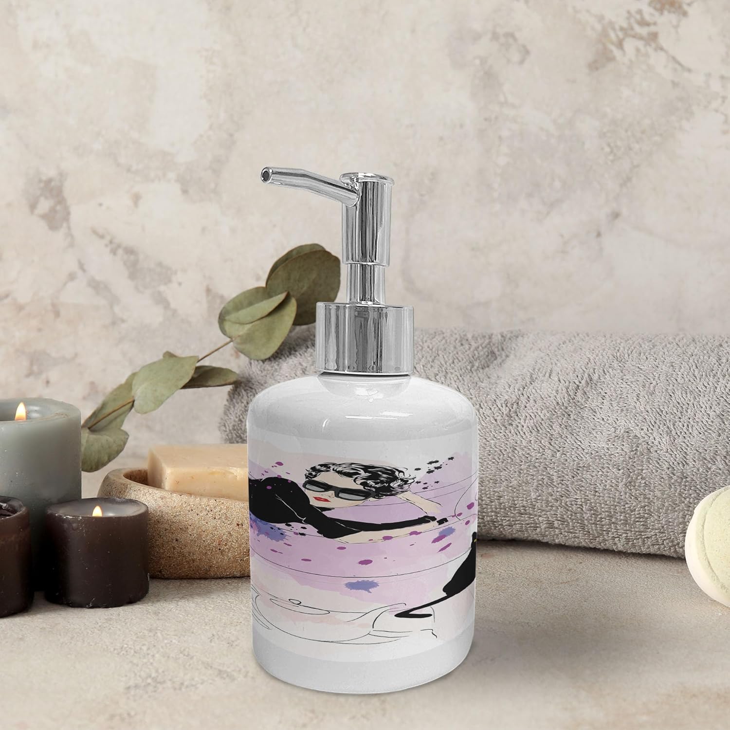 Ambesonne Kitten Soap Toothbrush Holder Set 2 Pcs Home Theme Black Lilac Lavender