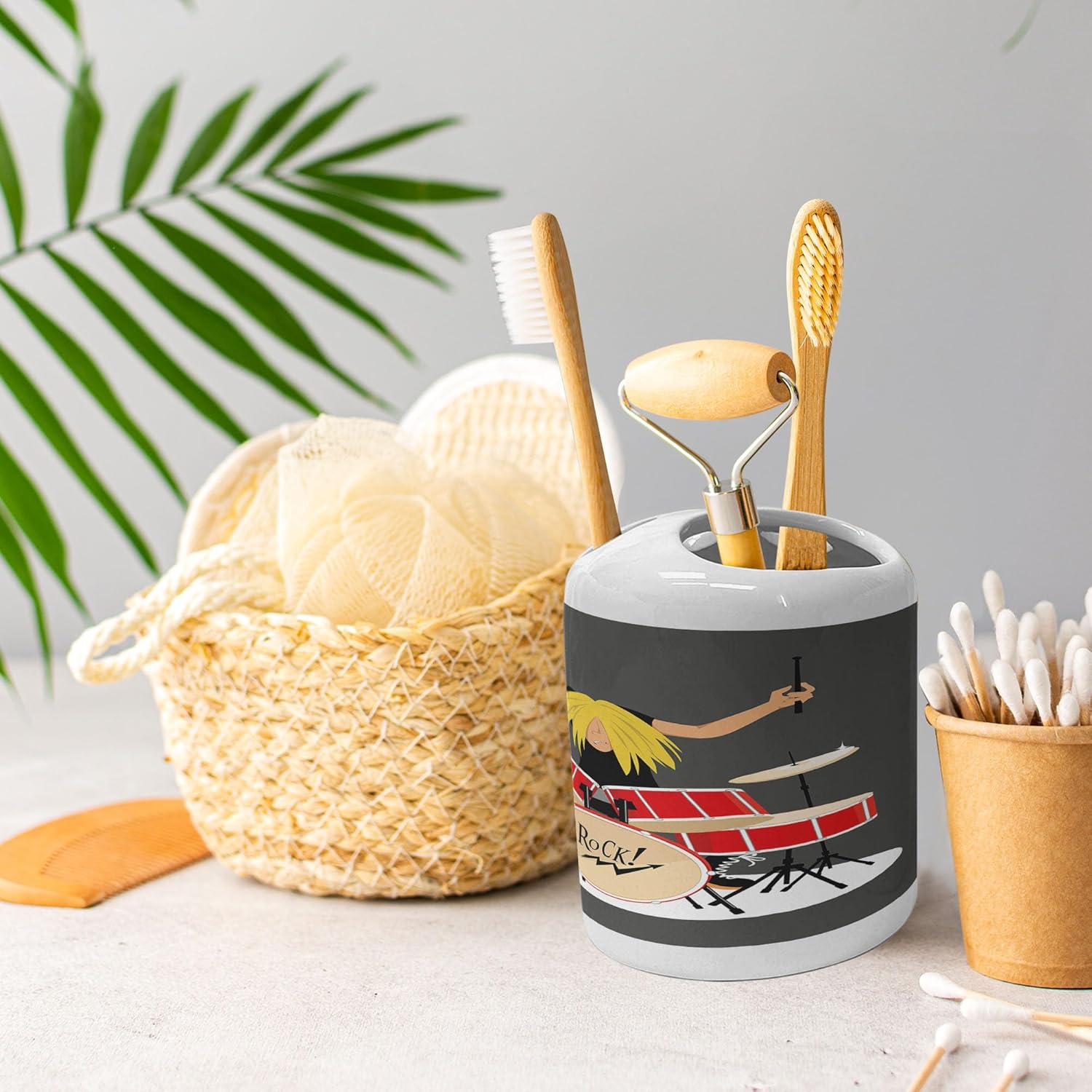 Ambesonne Drums Soap Dispenser and Toothbrush Holder Set