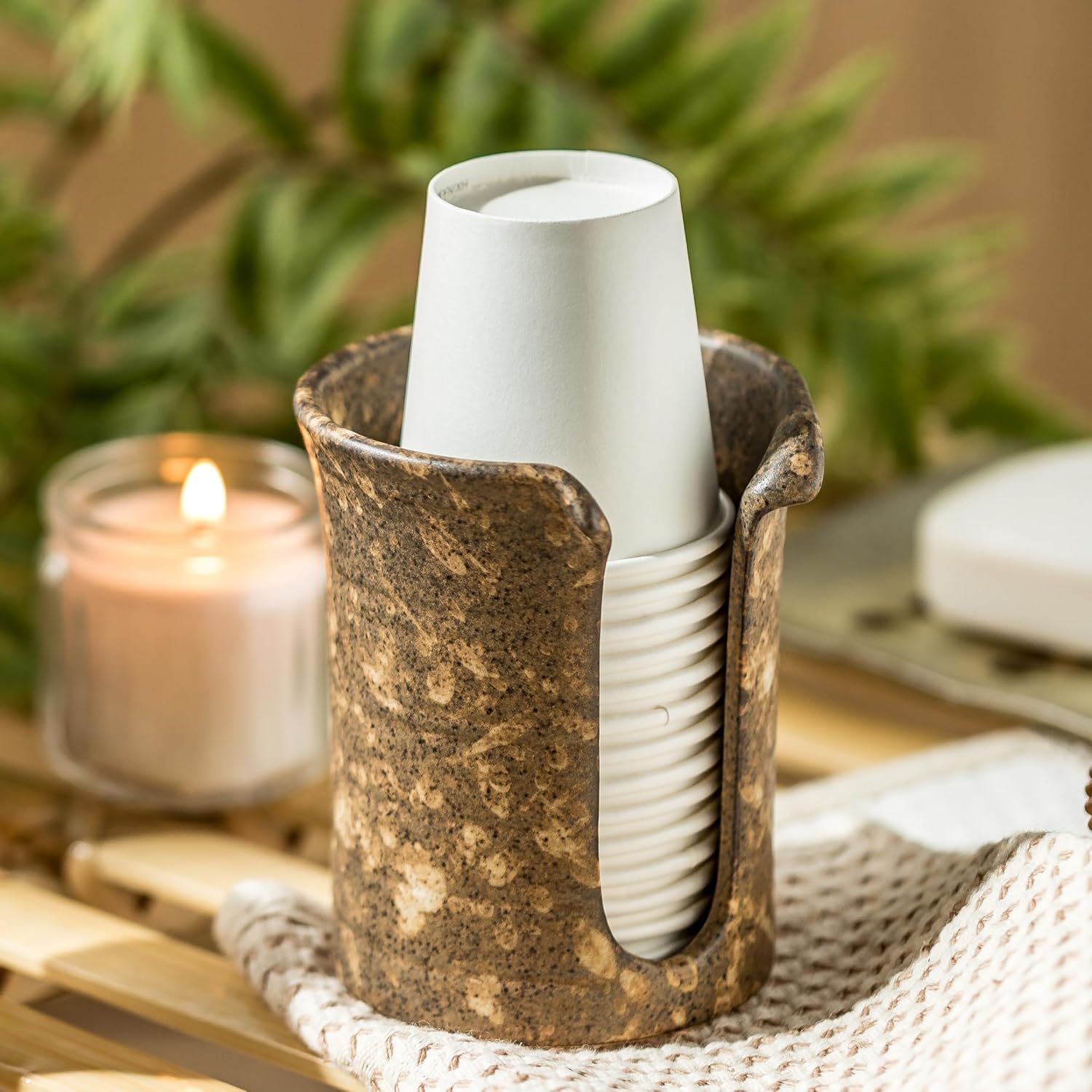 YHOJOY Ceramic Bathroom Cup Holder 3 Oz Dispenser