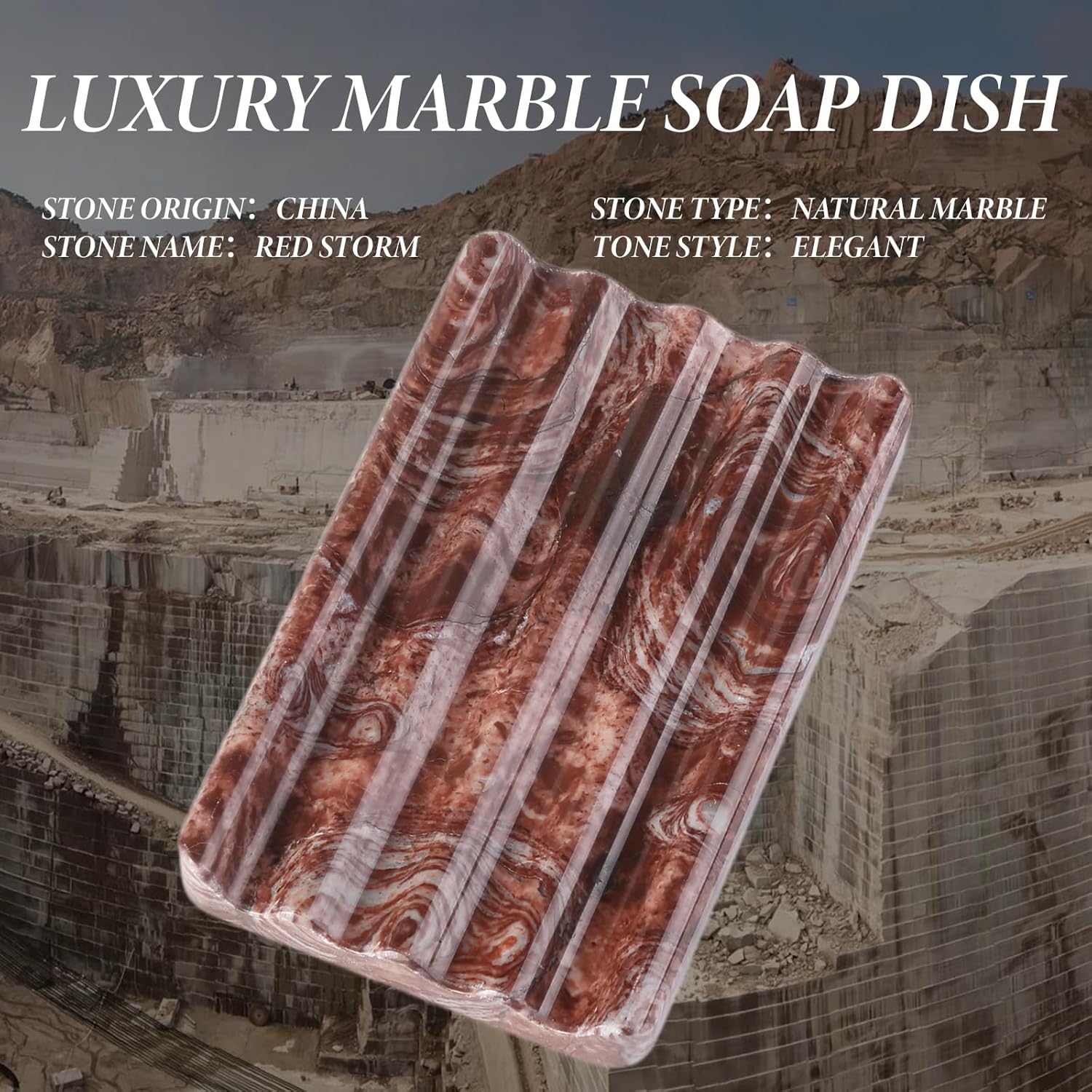Koville Red Marble Soap Dish for Shower and Bathroom