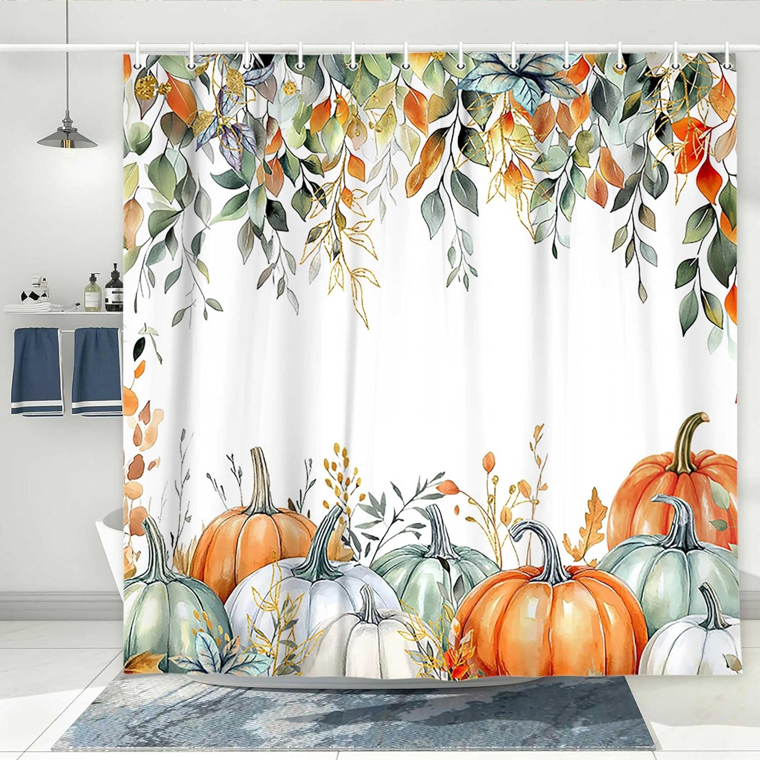 VeiVian Autumn Thanksgiving Shower Curtain Set with Hooks 72X72in