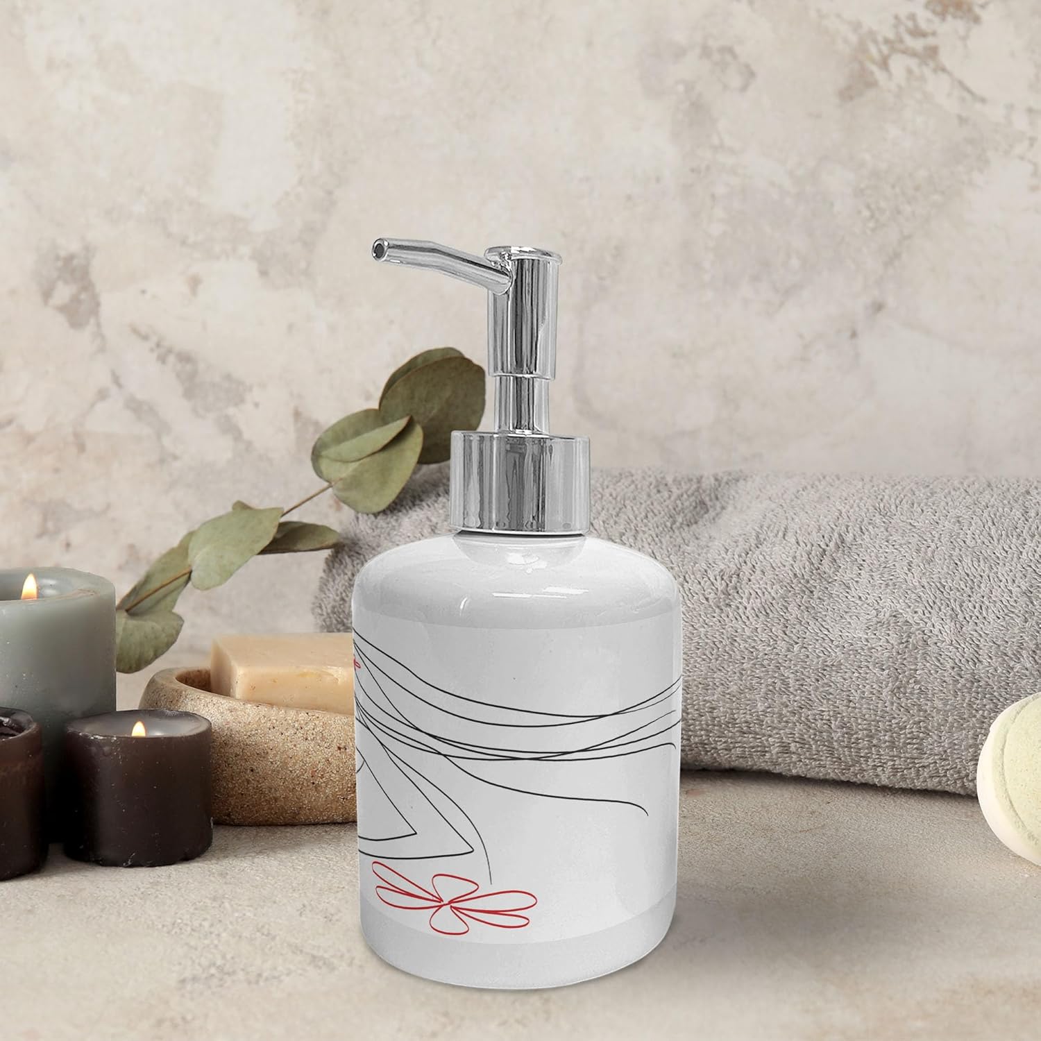 Ambesonne Ceramic Soap Dispenser Toothbrush Holder Set 2 Pcs Charcoal Grey Vermilion