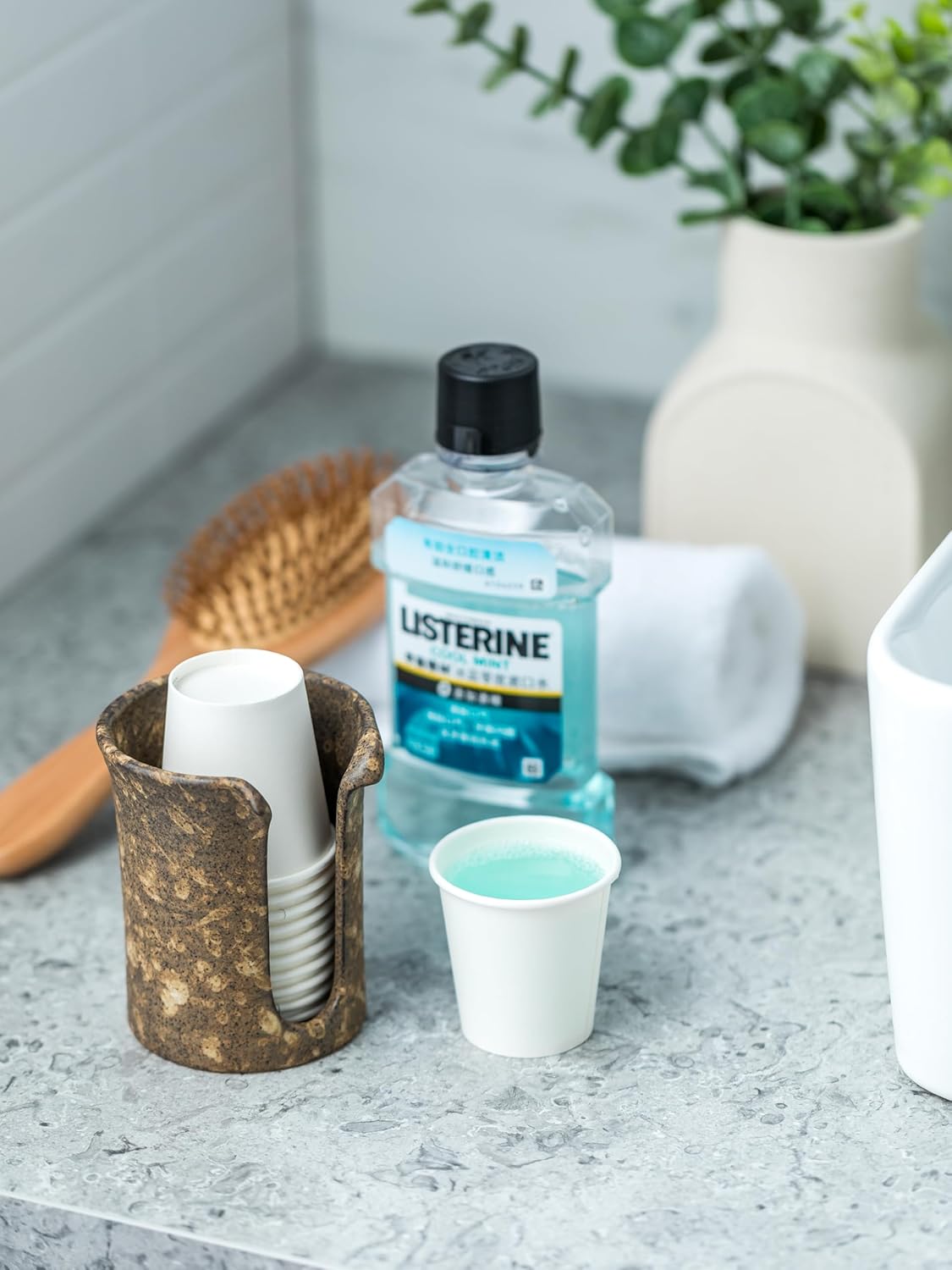 YHOJOY Ceramic Bathroom Cup Holder 3 Oz Dispenser