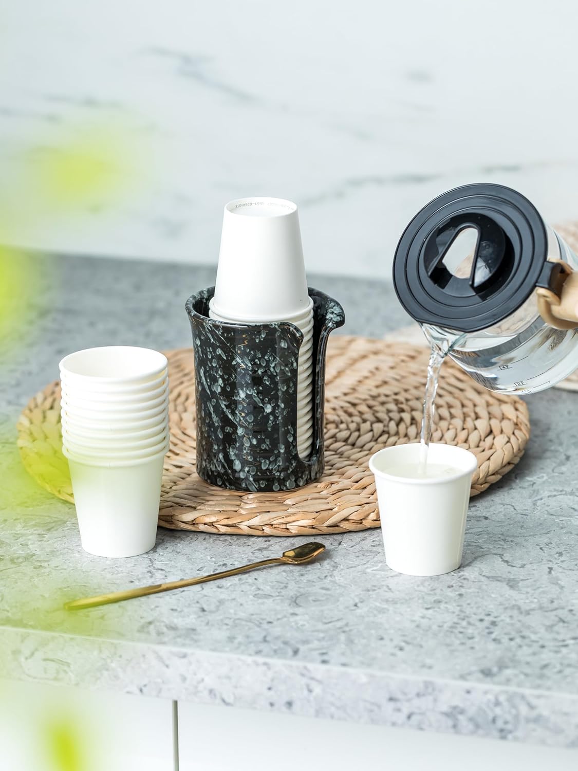 YHOJOY Ceramic Bathroom Cup Holder 3 Oz Black