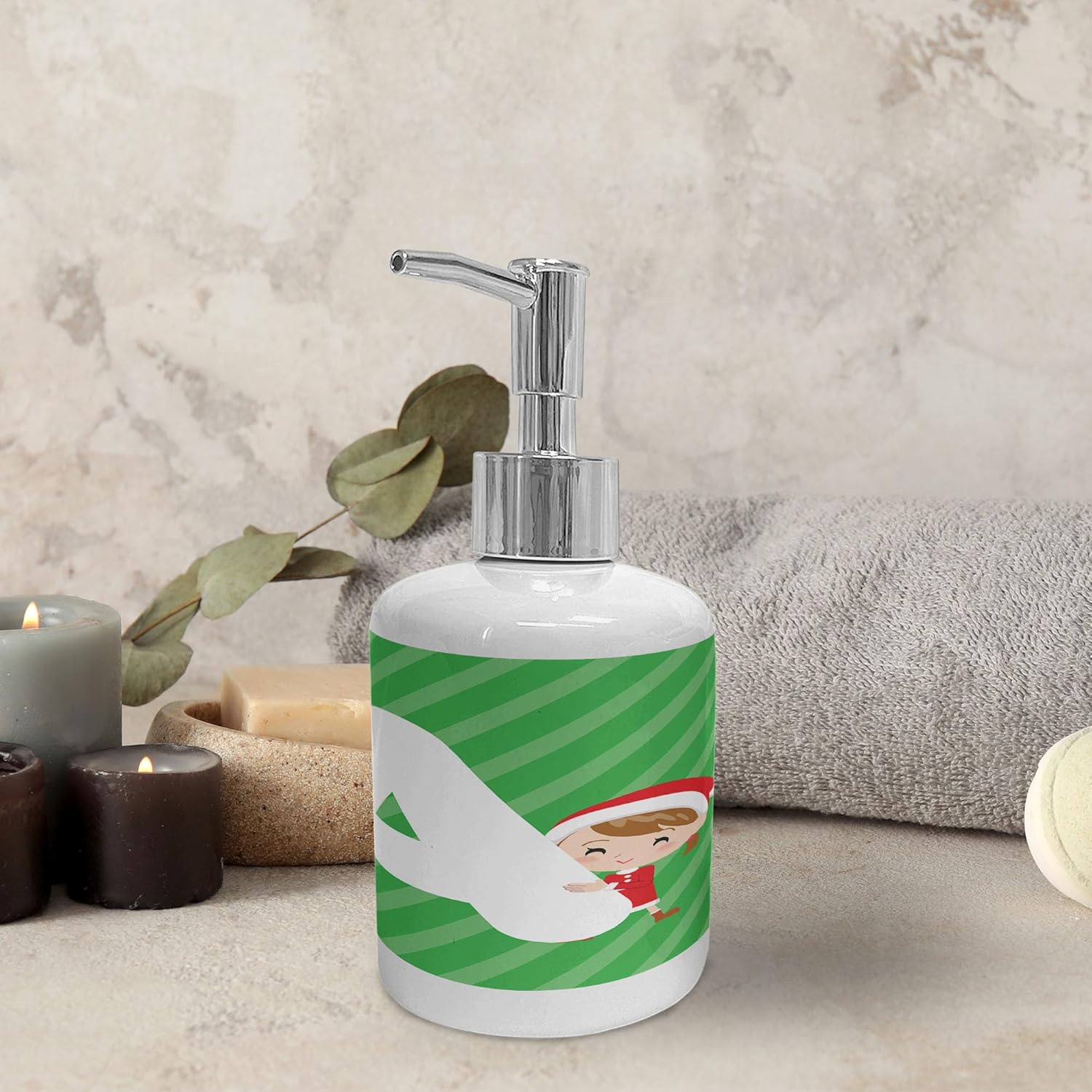 Ambesonne Christmas Alphabet Soap Dispenser Toothbrush Holder Set