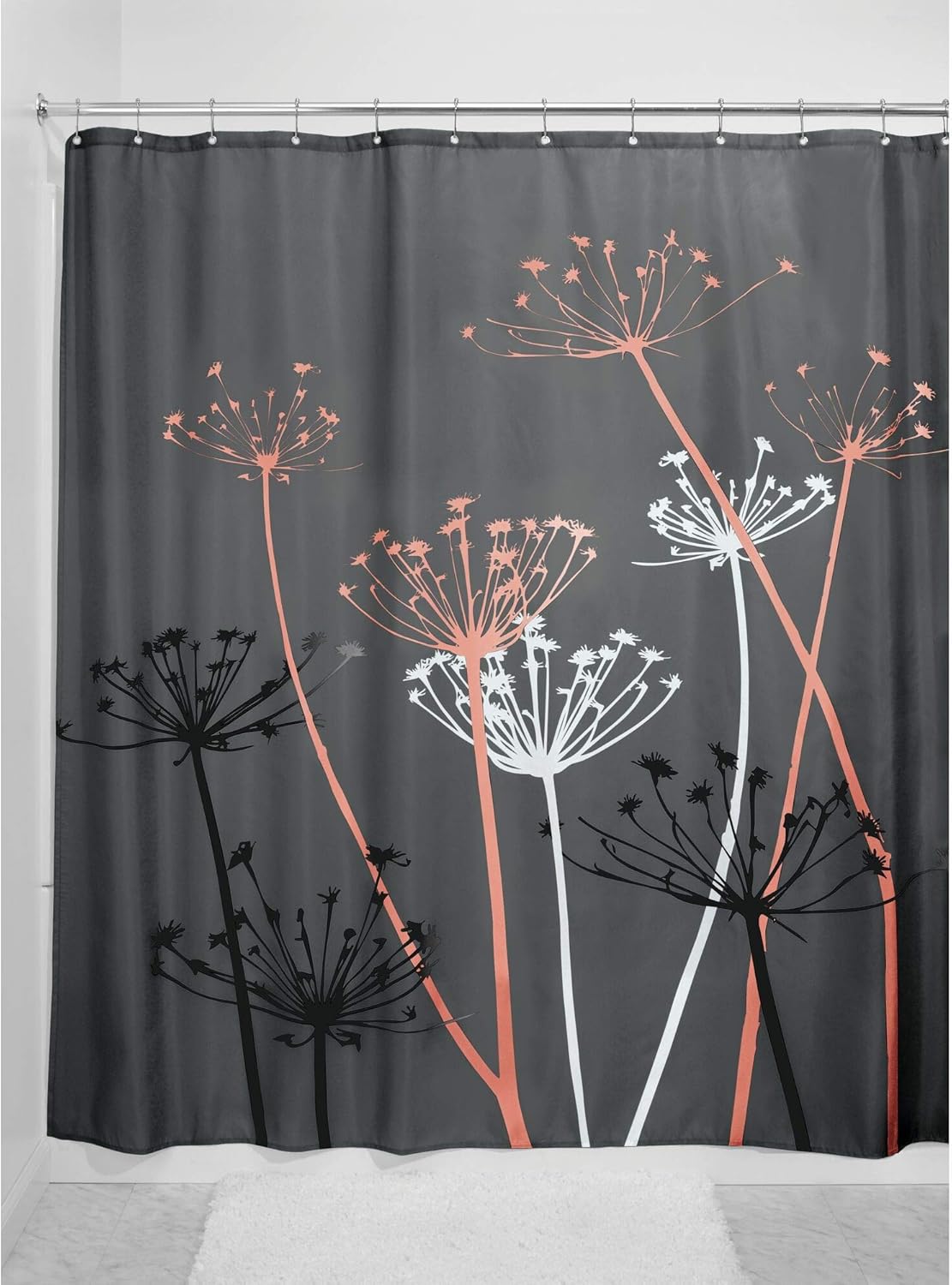 iDesign Thistle Fabric Shower Curtain Gray Coral