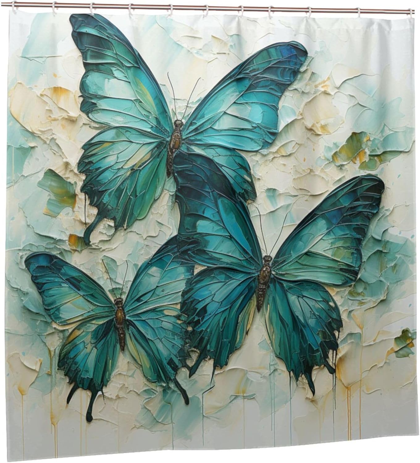 Green Blue Butterfly Shower Curtain Set 72x72in