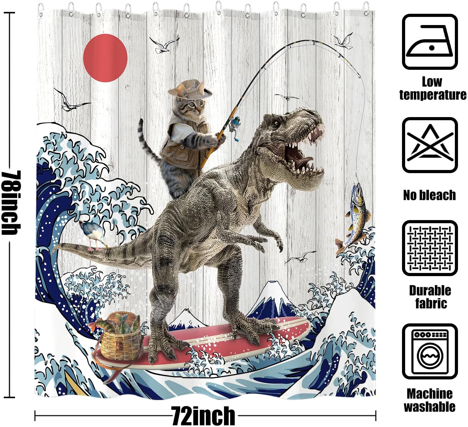 Fowocu Funny Cat Dinosaur Shower Curtain 78 Inch 1