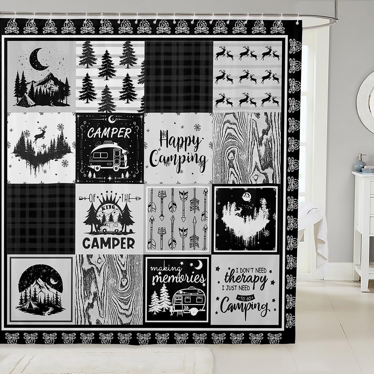 Erosebridal Kids Camping Shower Curtain Set with 15 Hooks