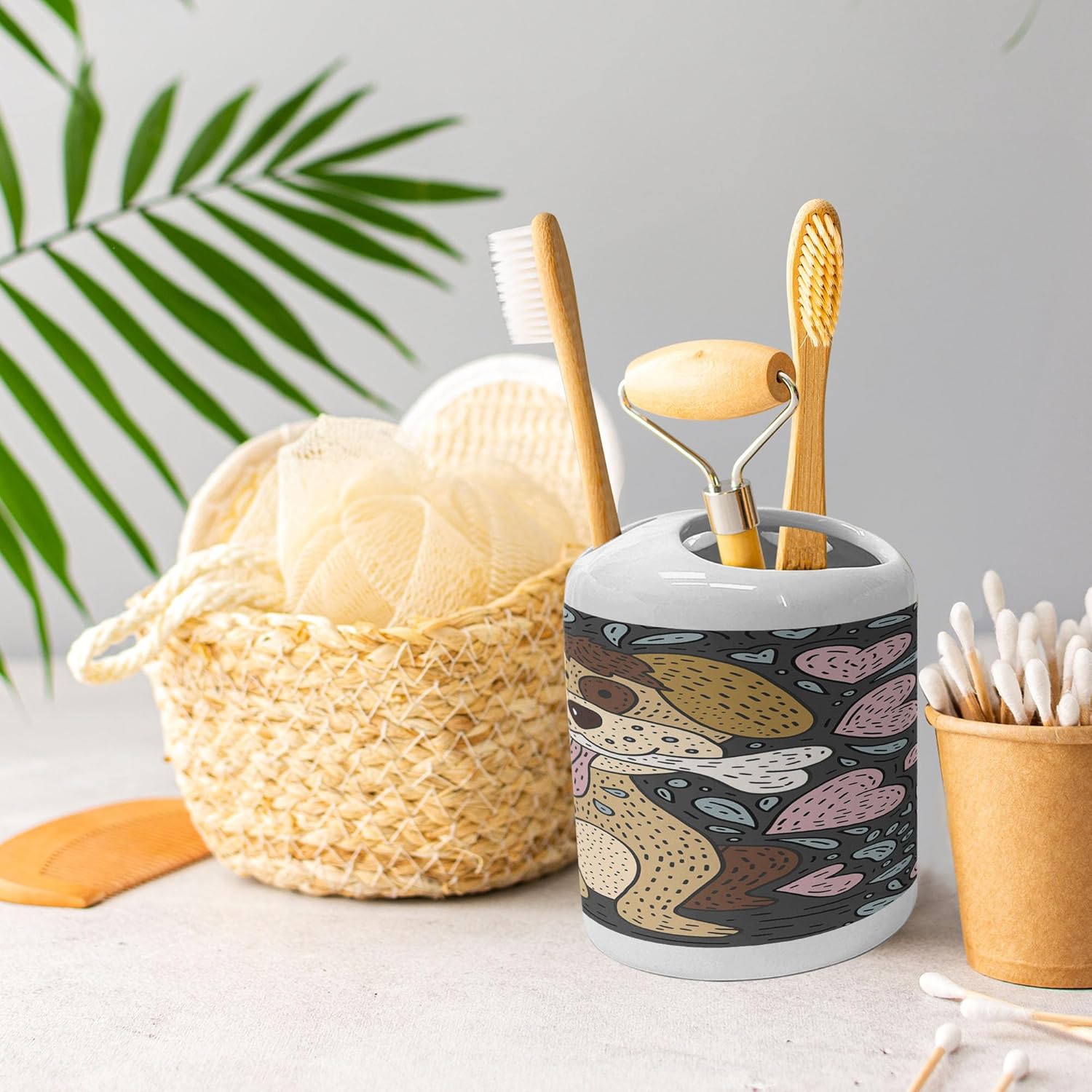 Ambesonne Dog Soap Dispenser and Toothbrush Holder Set