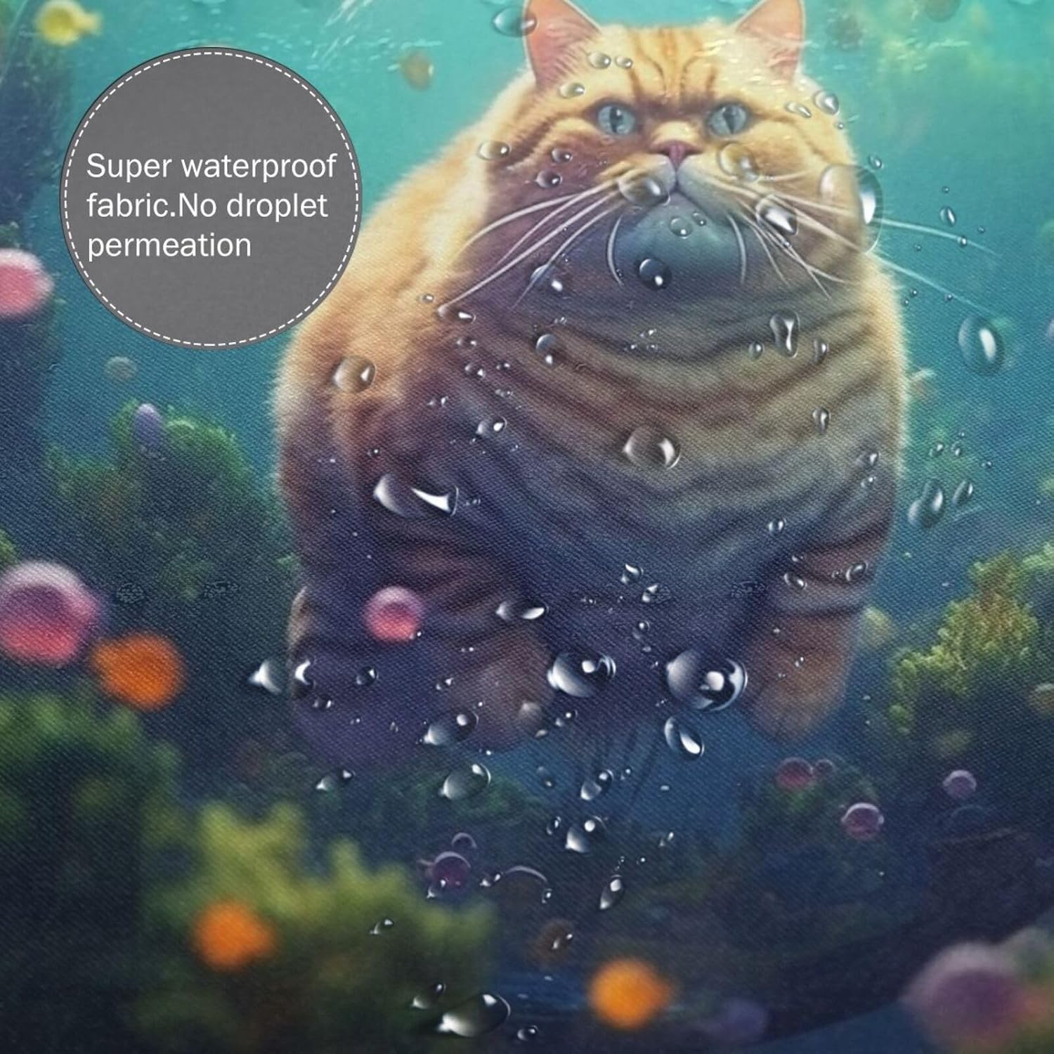 Cute Fat Cat Underwater Fun Fish Shower Curtain Set